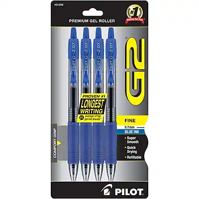 #31058
PREMIUM GEL ROLLER
G-2 G-2 G-2 G-2
PILOT PILOT PILOT PILOT
PROVEN #1 LONGEST WRITING
FINE 0.7mm
BLUE INK
Super Smooth
Quick Drying
Refillable
G2
PILOT