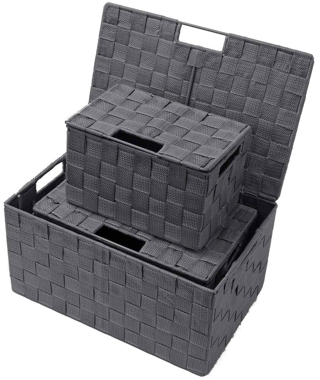 Back. Sorbus - Sorbus Set of 3 Storage Baskets for Organizing with Lid, Mesh, Linen, Organizer Storage Baskets for Home or Office - Gray.