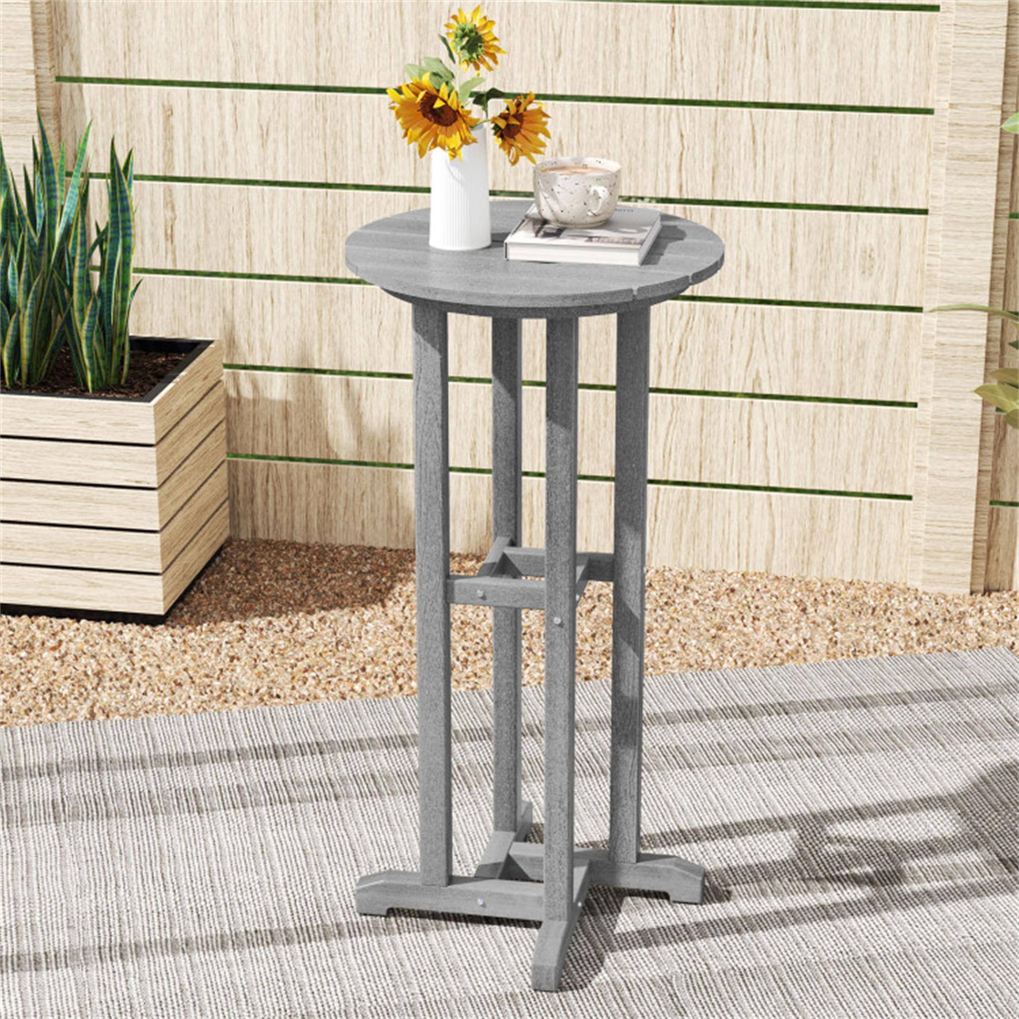 Alt View 4. Boyel Living - Gray 21.5 Inch Round Bar Table HDPE for Outdoor Patio Use - Gray.