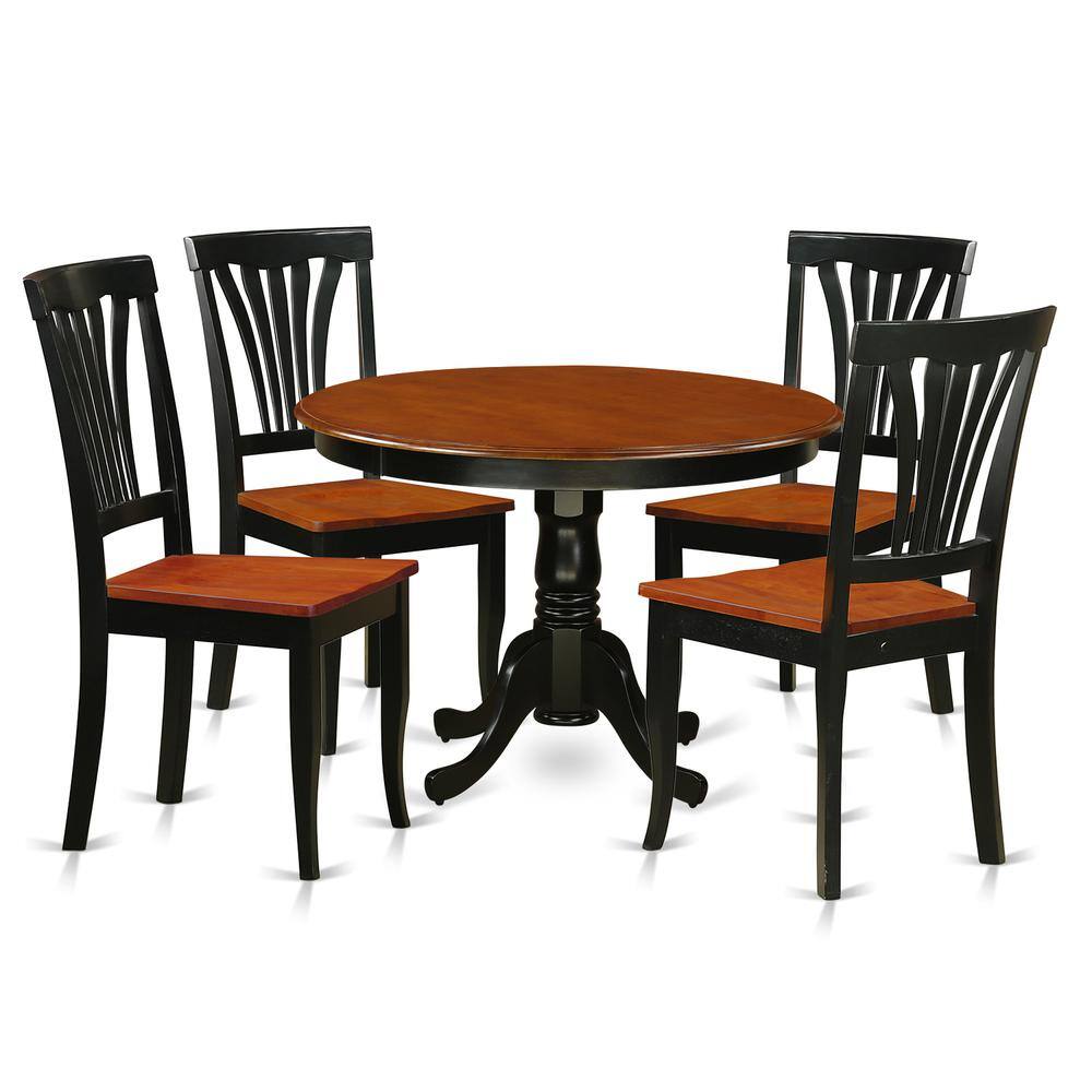 East West Furniture - Table Set with Round Dinette Table and 4 dining Chairs in Black and Cherry (5 pcs) - Black & Cherry