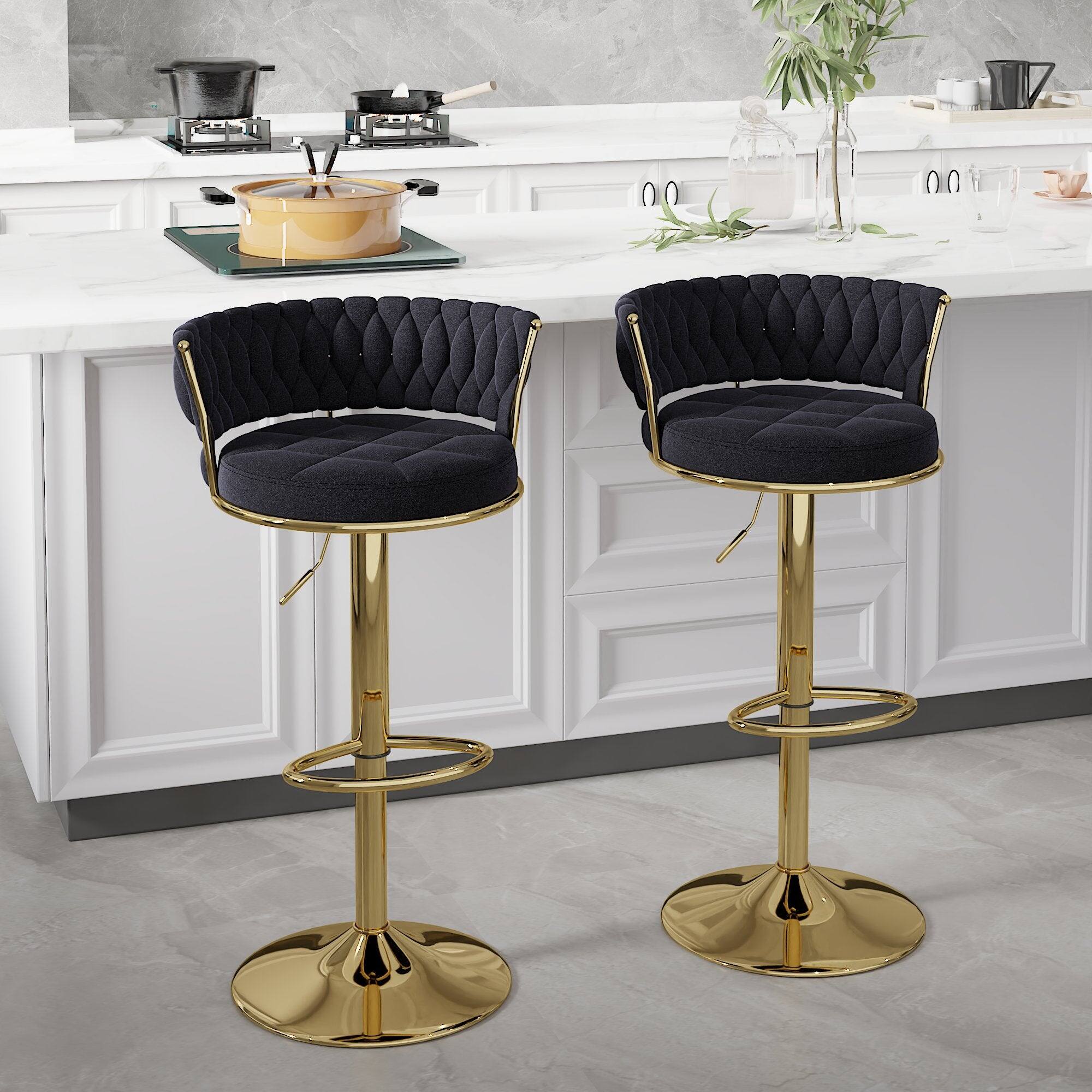 Alt View 4. Vecelo - Set of 4 Velvet Bar Stools with 360° Swivel & Adjustable Height - Modern Counter Stools - Black.