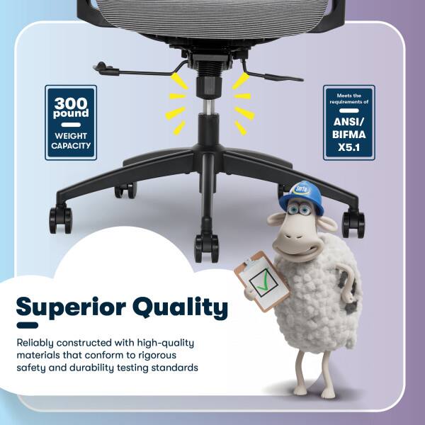 300 pound WEIGHT CAPACITY  
Meets the requirements of ANSI/BIFMA X5.1  

Superior Quality  
Reliably constructed with high-quality materials that conform to rigorous safety and durability testing standards