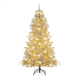 Resenkos - 6-Ft Pre-Lit Snow Flocked Artificial Christmas Tree - 81 Sphere Lights, /White - Green
