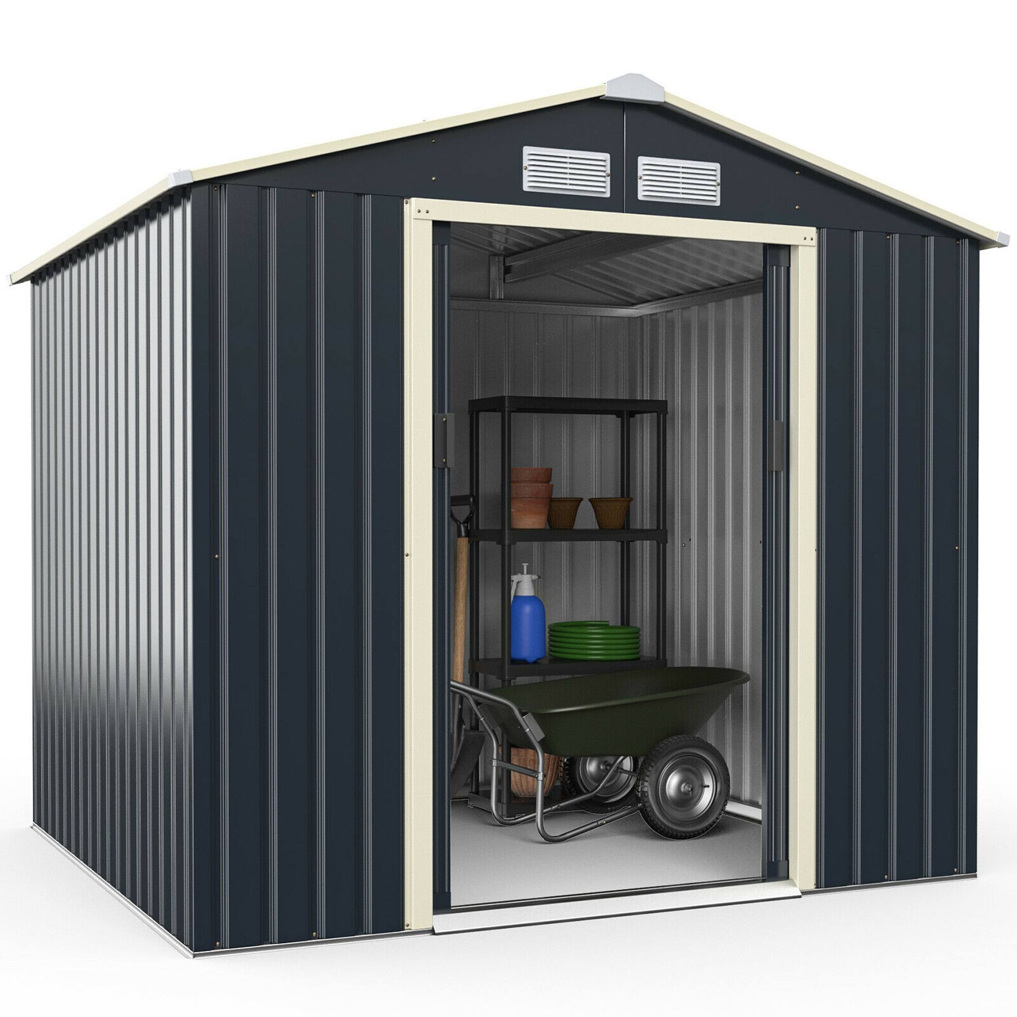 Alt View 9. Gymax - Gymax 7' x 6' Outdoor Tool Storage Shed Large Utility Storage House w/ Sliding Door - Grey.
