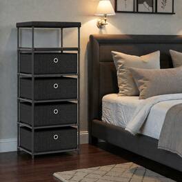 Hivvago - Compact 3/4-Drawer Dresser Featuring Fabric Storage, Wood Top, and Metal Frame - Large - Rustic Brown & Black
