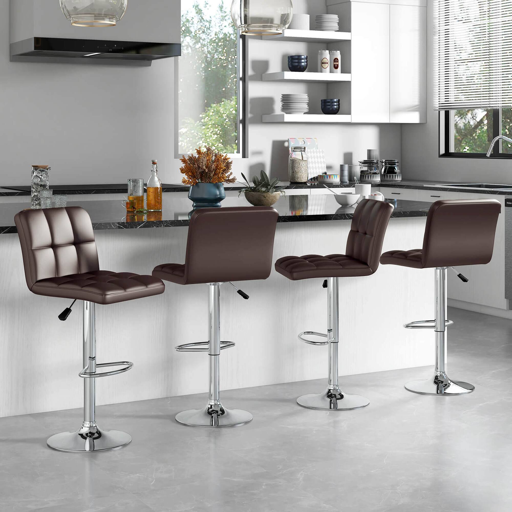Alt View 1. Costway - Modern Swivel Bar Stools Set of 4 with Heavy-duty Metal Base & Footrest Back - Brown.
