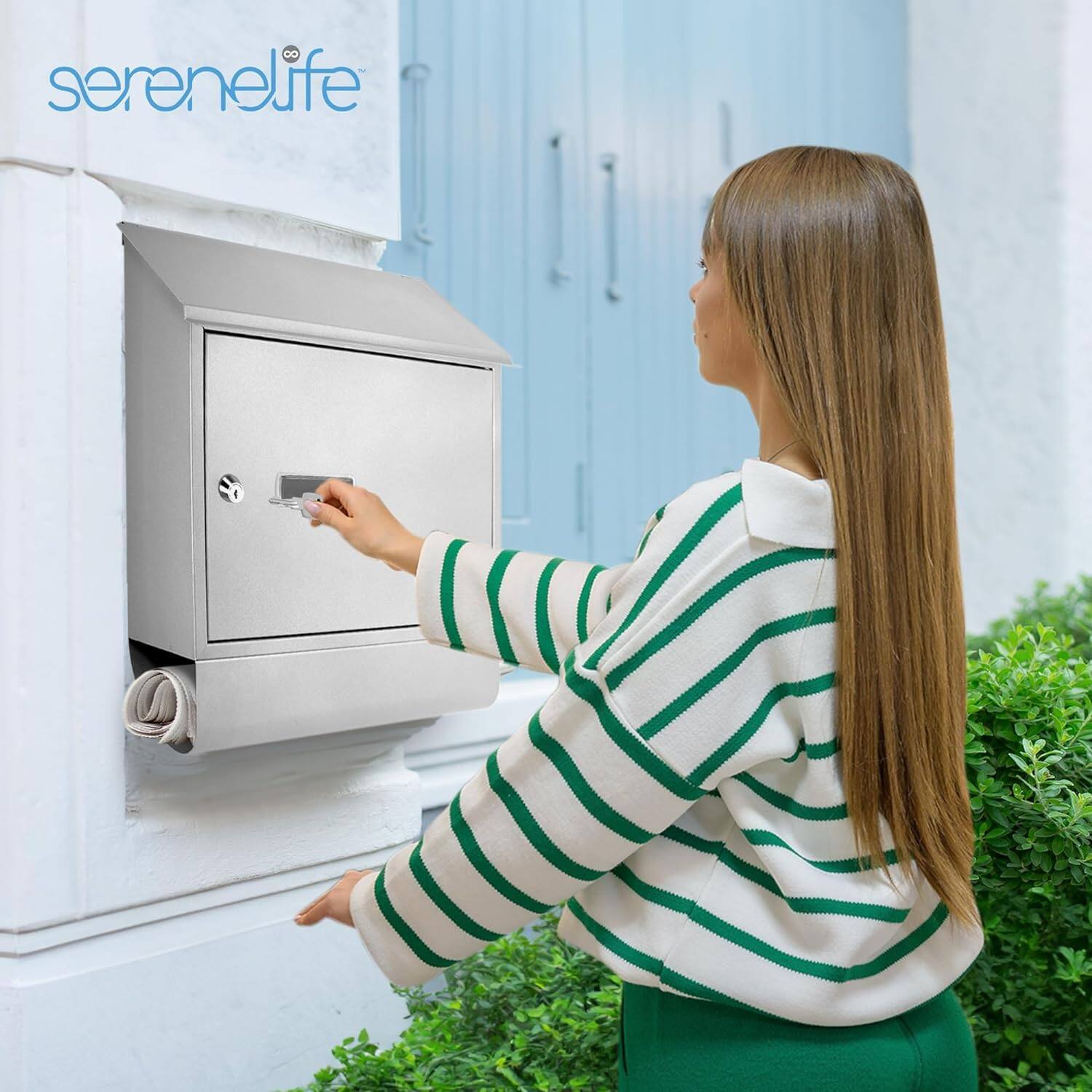 Alt View 5. SereneLife - SereneLife Wall Mount Locking Mailbox – Secure Key & Lock, Weather-Resistant, Includes 2 Keys & Mounting Hardware.