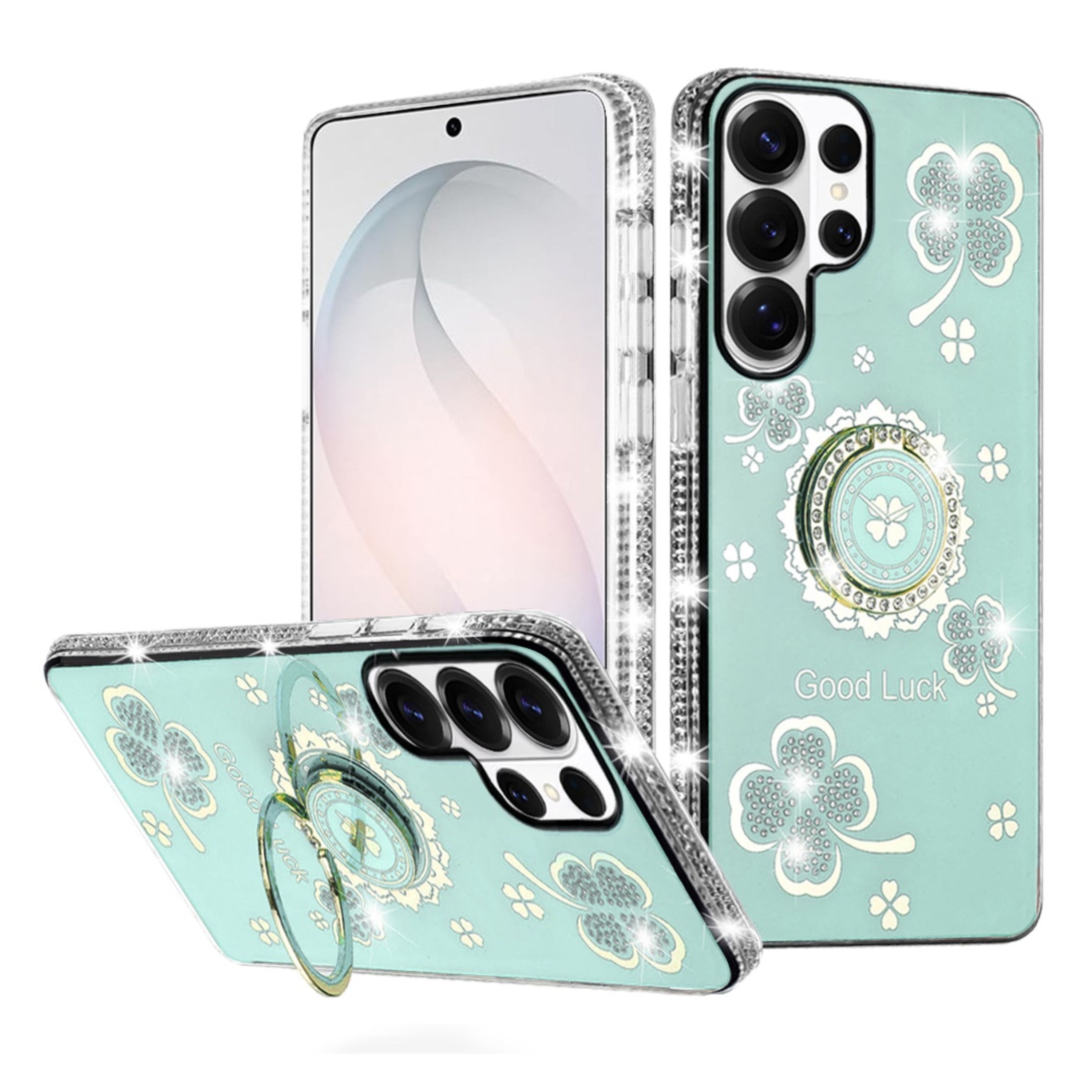 Kitcheniva - Crystal Studded Ring Stand Bling Phone Case With Tempered Glass For Samsung Galaxy S26 Ultra - Teal price history on PriceWatchPro