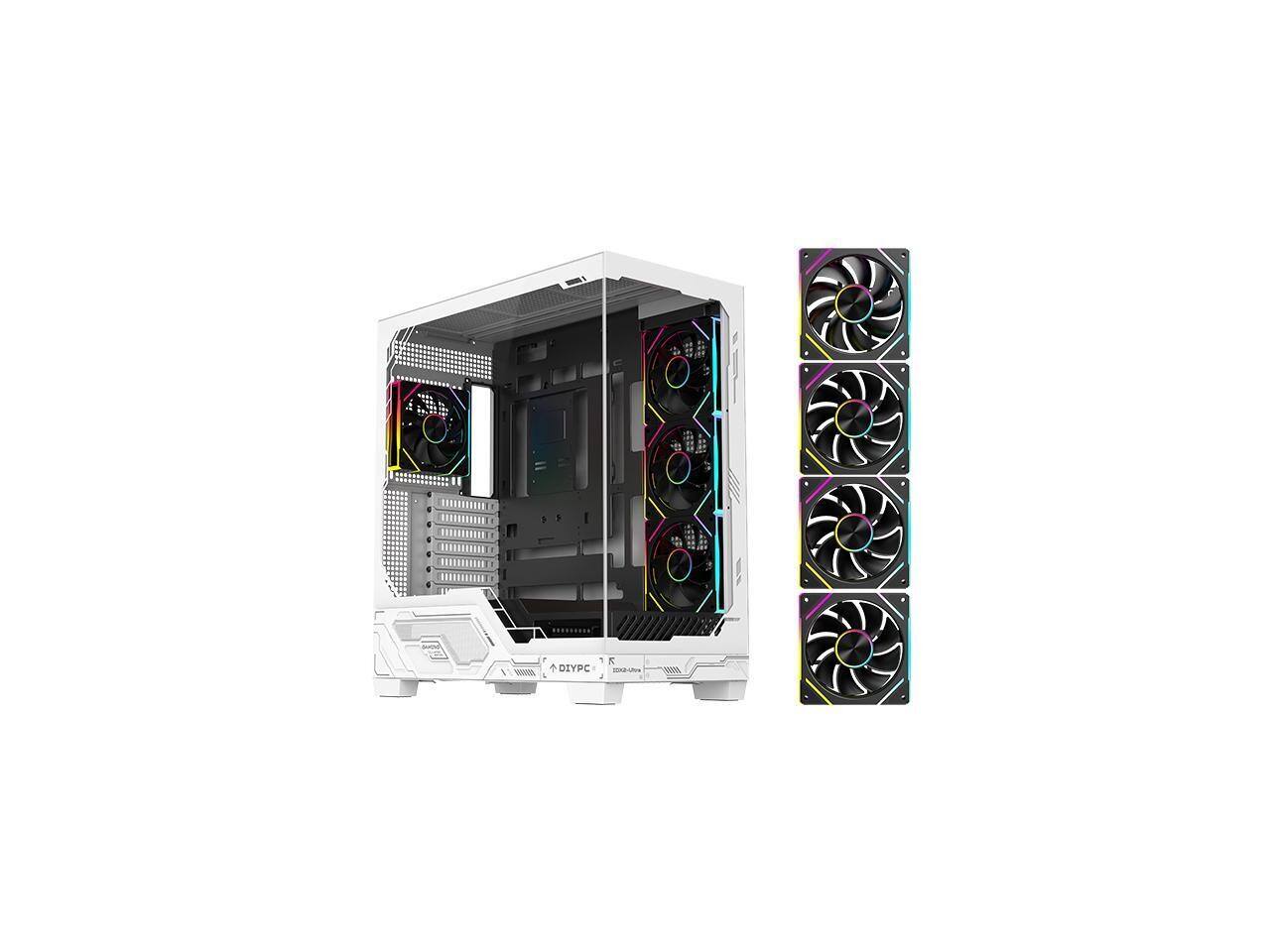 Angle. DIYPC - DIYPC IDX2 Black ATX Gaming Case, Dual Tempered Glass, USB3.0/Type-C, 4x ARGB PWM Fans - Black.