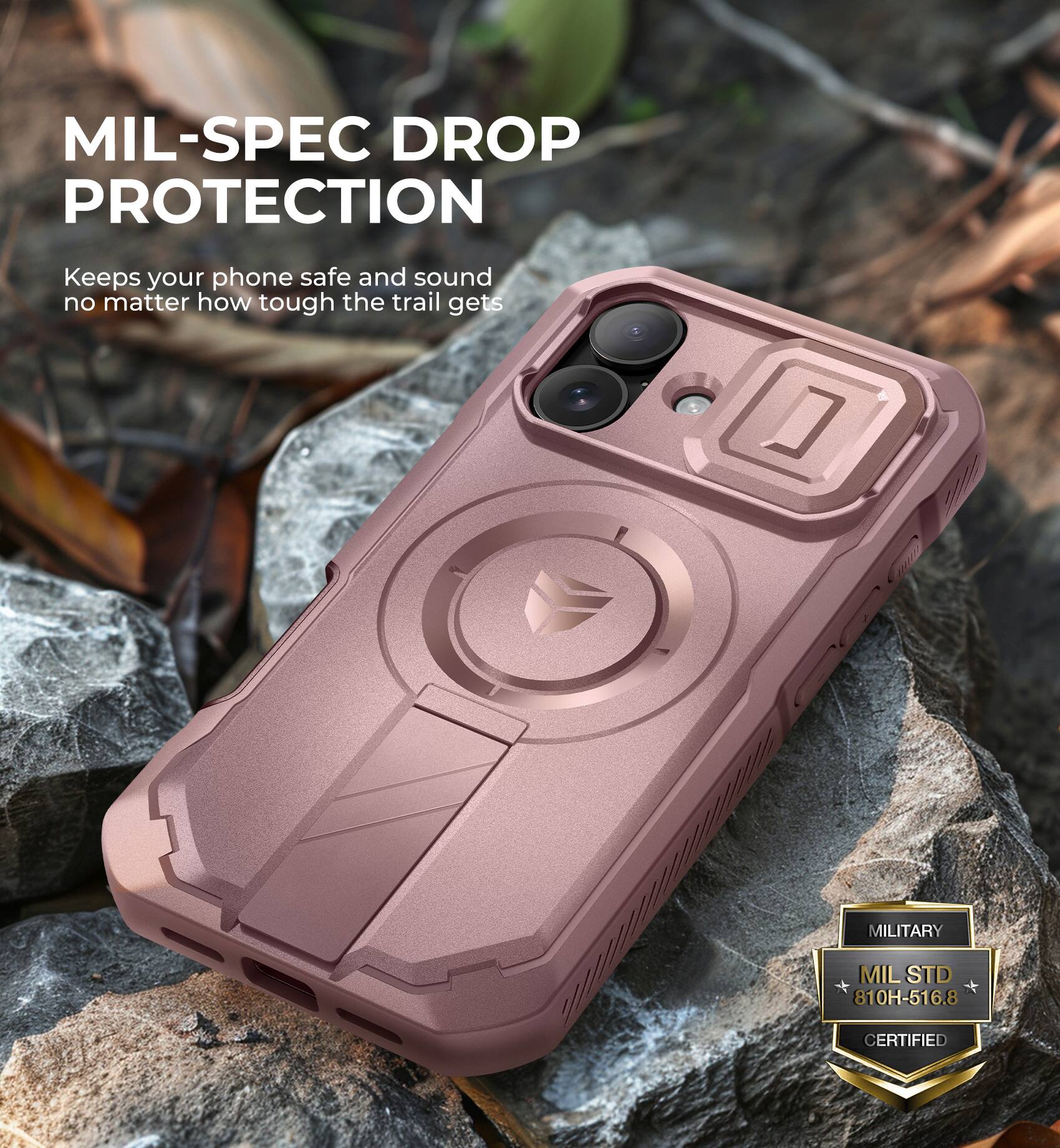 MIL-SPEC DROP PROTECTION
Keeps your phone safe and sound no matter how tough the trail gets
MILITARY MIL STD 810H-516.8 CERTIFIED