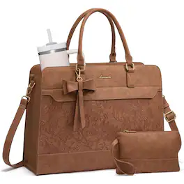LOVEVOOK - Laptop Leather Tote Work Bag for Women, Waterproof Business Teacher Bag, Large Computer Handbag Purse Briefcase - Beige