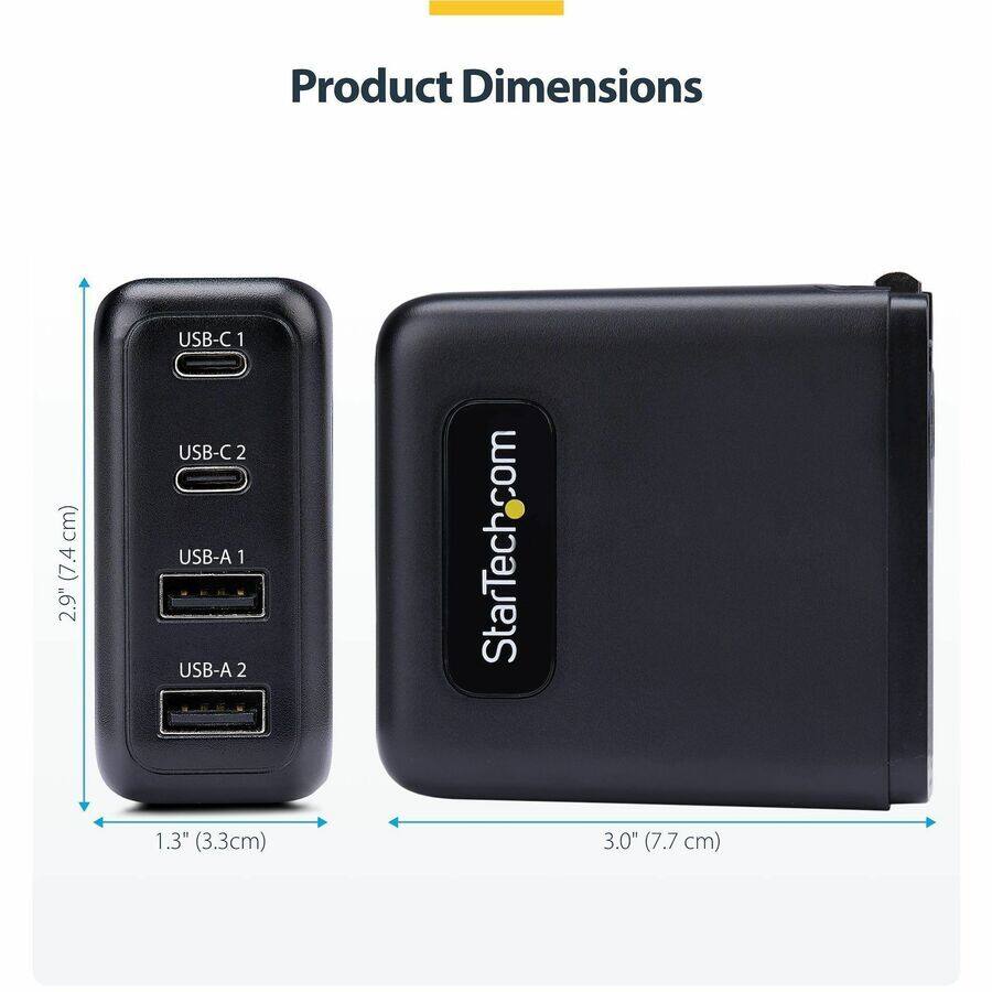 Product Dimensions

USB-C 1
USB-C 2
USB-A 1
USB-A 2

2.9" (7.4 cm)
1.3" (3.3 cm)
3.0" (7.7 cm)