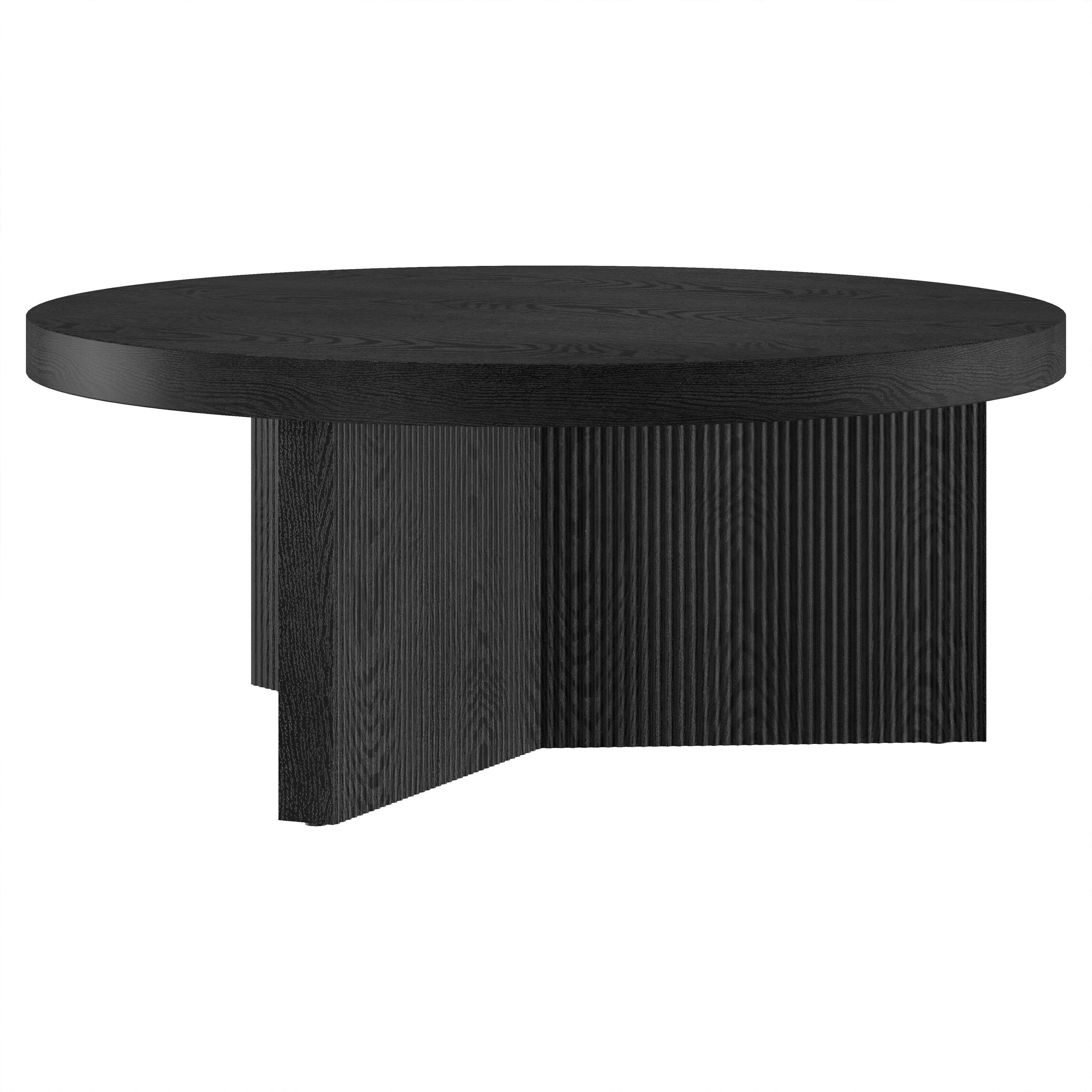 Alt View 1. Hudson&Canal - Holm 36" Wide Round Fluted Coffee Table - Black.