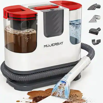 Front. Mujerbay - MUJERBAY 12Kpa Upholstery Carpet Cleaner, Portable Spot Cleaner with Wheels & Handle, Cleaner Couch, Red - Red.