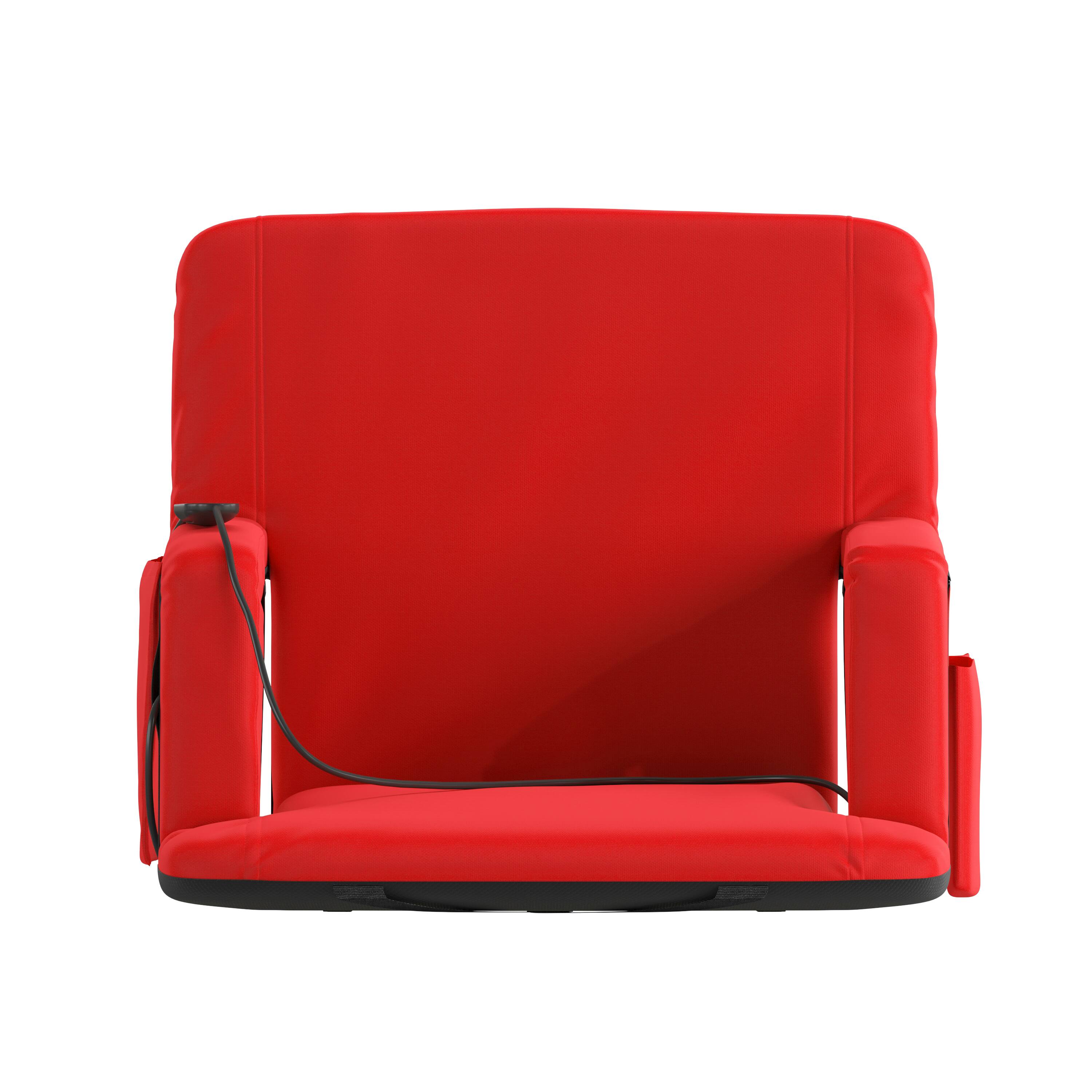 Alt View 10. Emma + Oliver - Foldable Reclining Stadium Chair with Backpack Straps-Heated Back and Seat - Red.