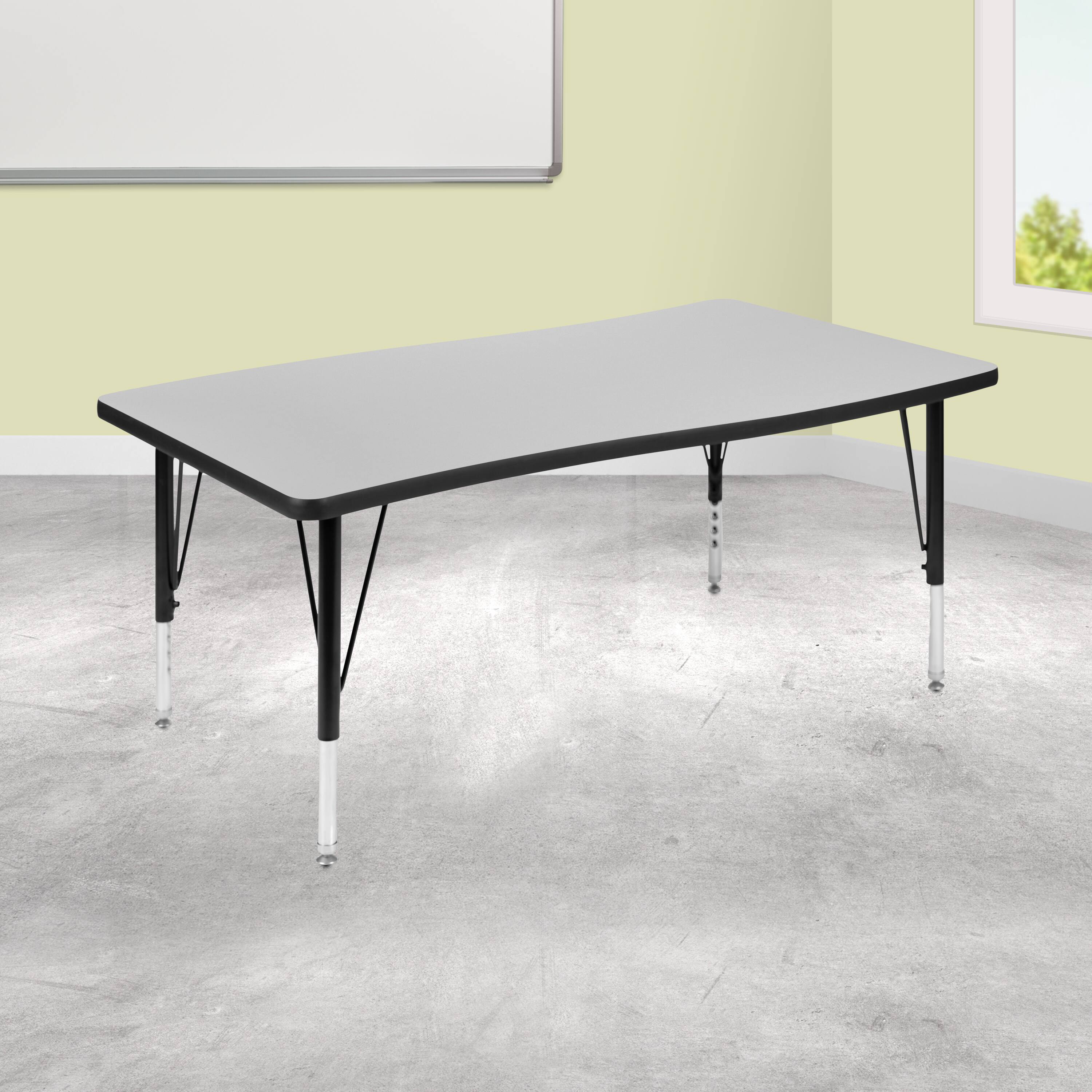 Alt View 1. Emma + Oliver - 28"W x 47.5"L Rectangle Wave Flexible Collaborative Kids Adjustable Activity Table - Grey.