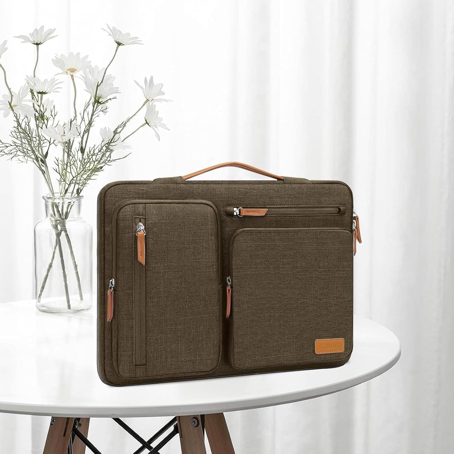 Alt View 3. mosiso - 360 Protective Laptop Handbag Sleeve 15 inch for MacBook Air 15 M4 M3 M2 / Pro 15 Dell XPS Plus - Carob Brown.