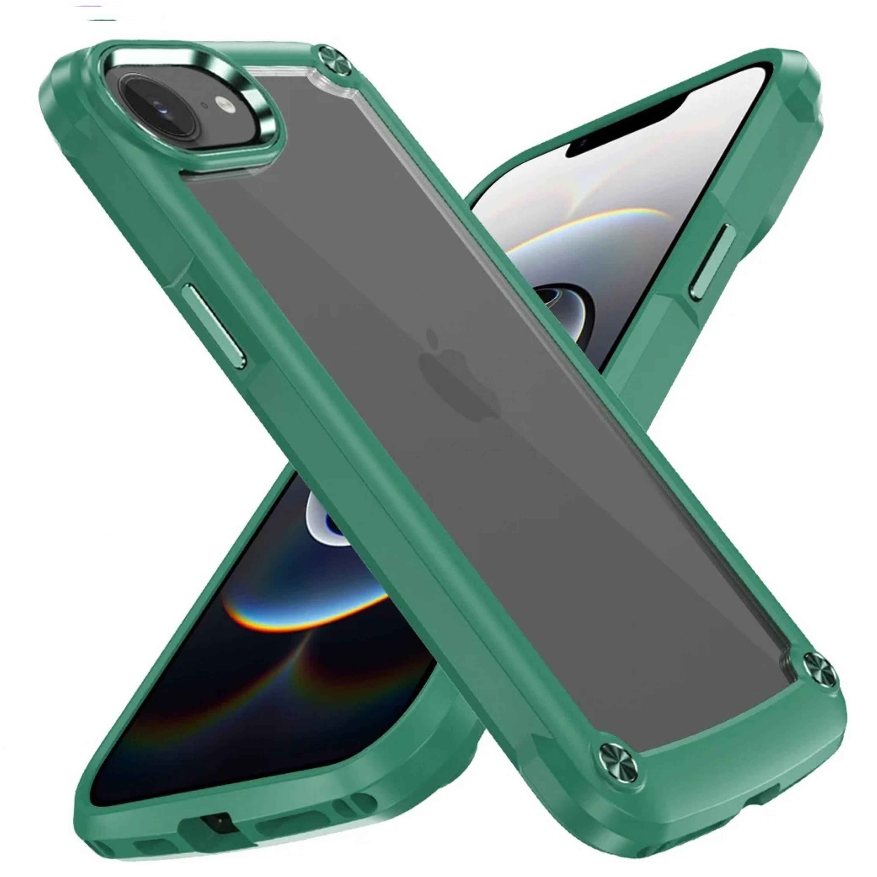 Angle. Kitcheniva - Clear Hybrid Protective Phone Case With Metal Buttons And Tempered Glass For iPhone 16e 17e Purple - Red.