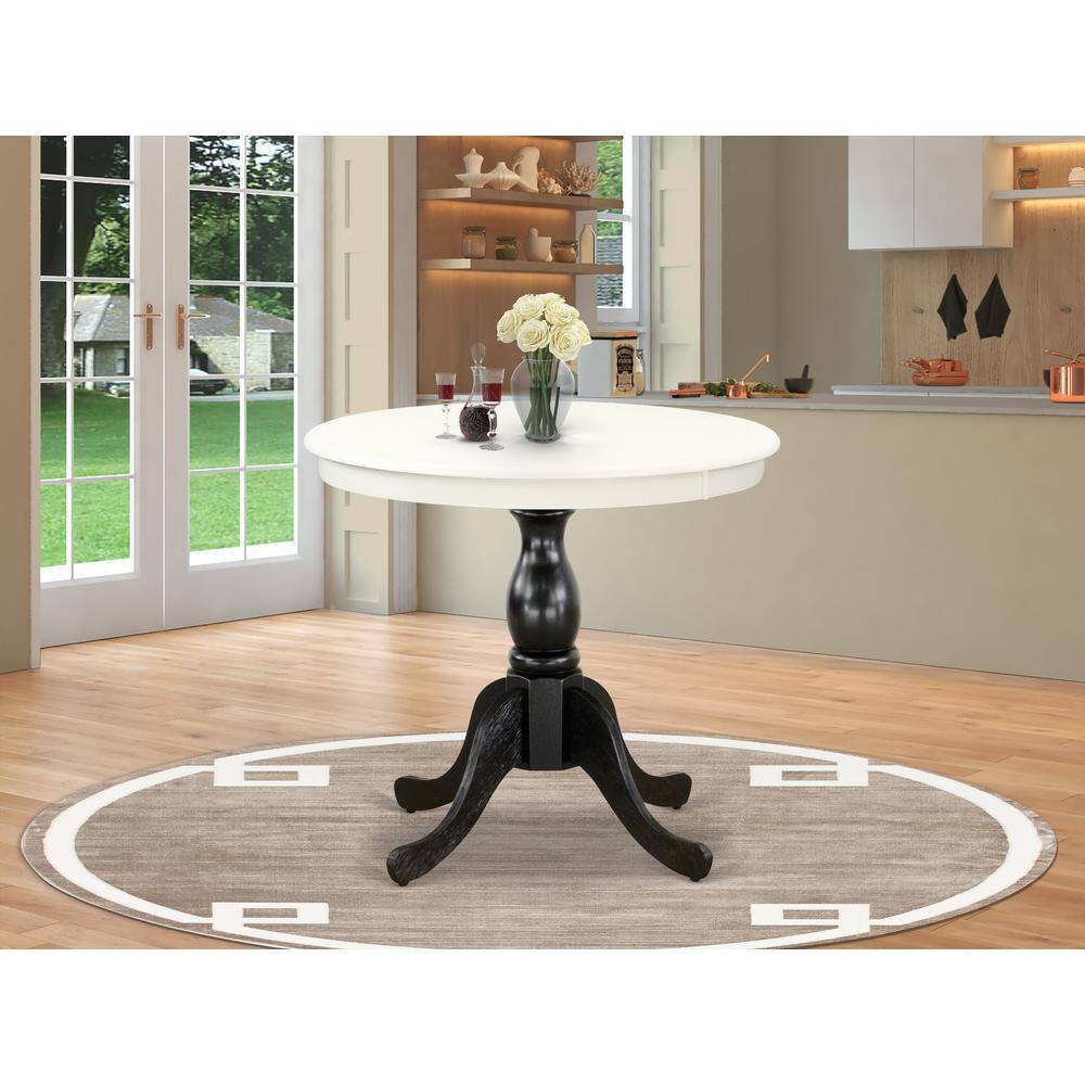 Angle. East West Furniture - East West Furniture Modern Dining Table - Linen White Table Top and Black Pedestal Leg Finish - Multi-Color.