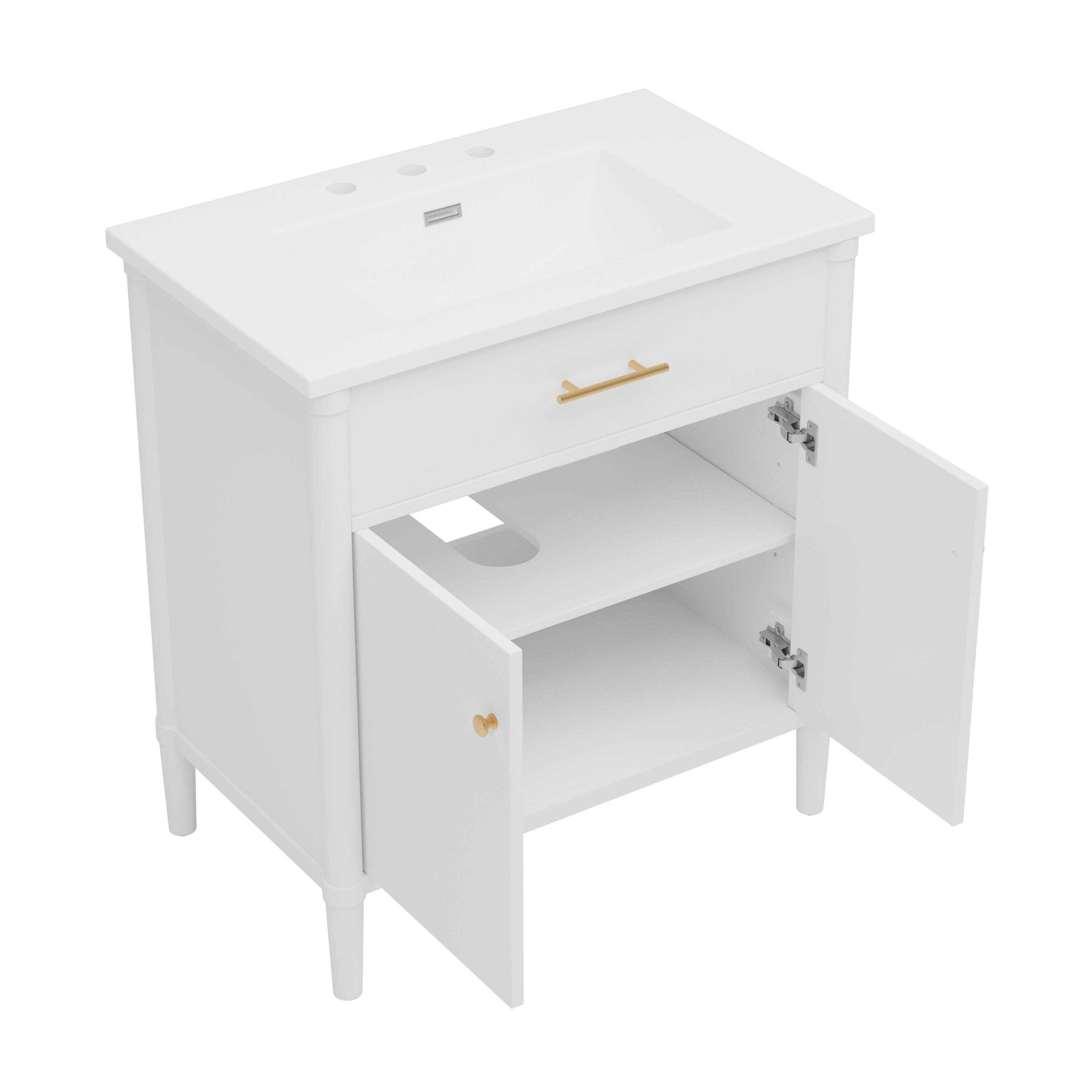 Alt View 6. Boyel Living - 31 Inch Bathroom Vanity with Sink Soft Close Doors Adjustable Shelf Curved Design Rubber Wood Legs White - White.