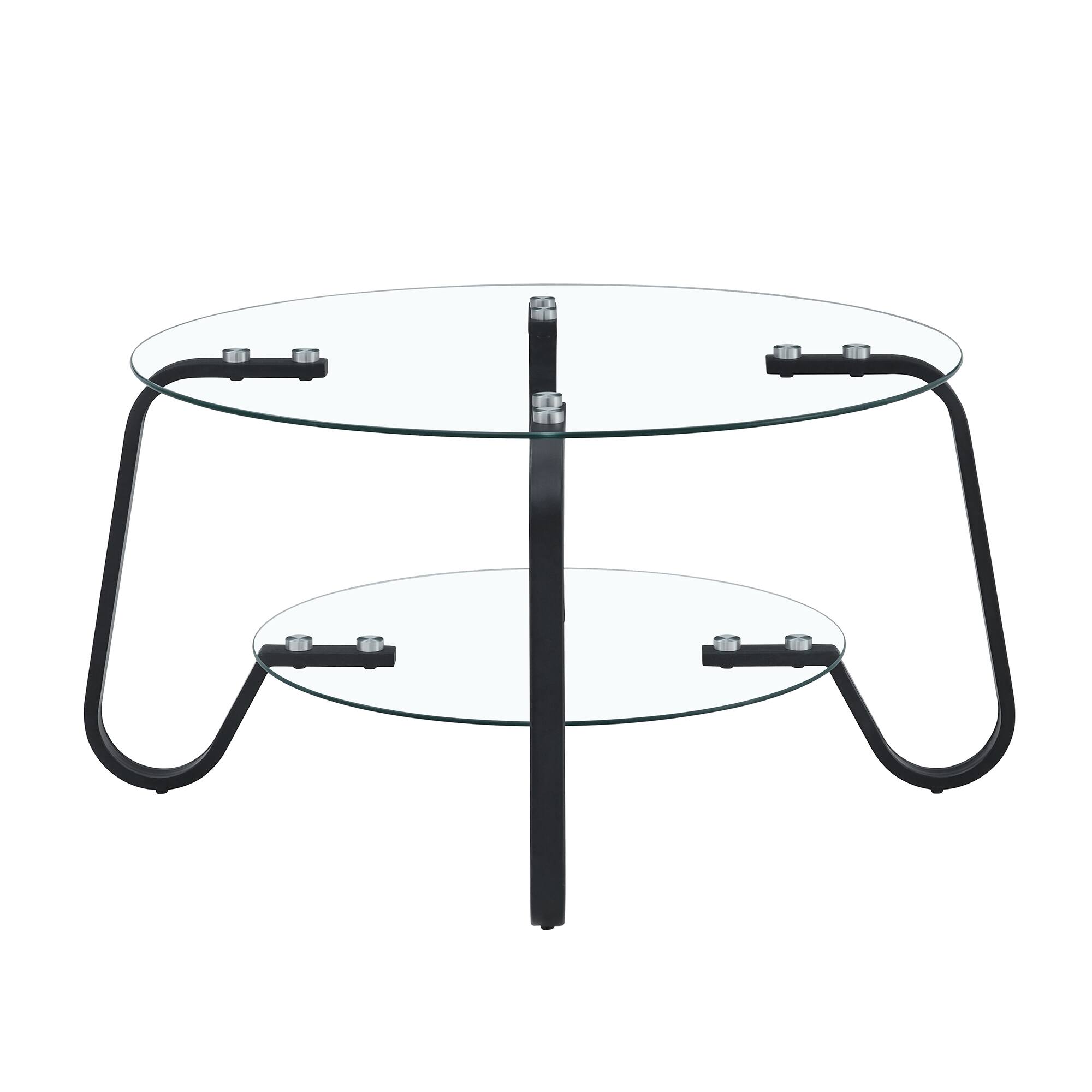 Alt View 6. Loheer - Loheer- Tempered Glass Coffee Table 2-Tier Metal Frame Retro Minimalist Center Table for Living Room 2.6x2.6x1.5 ft - Black.