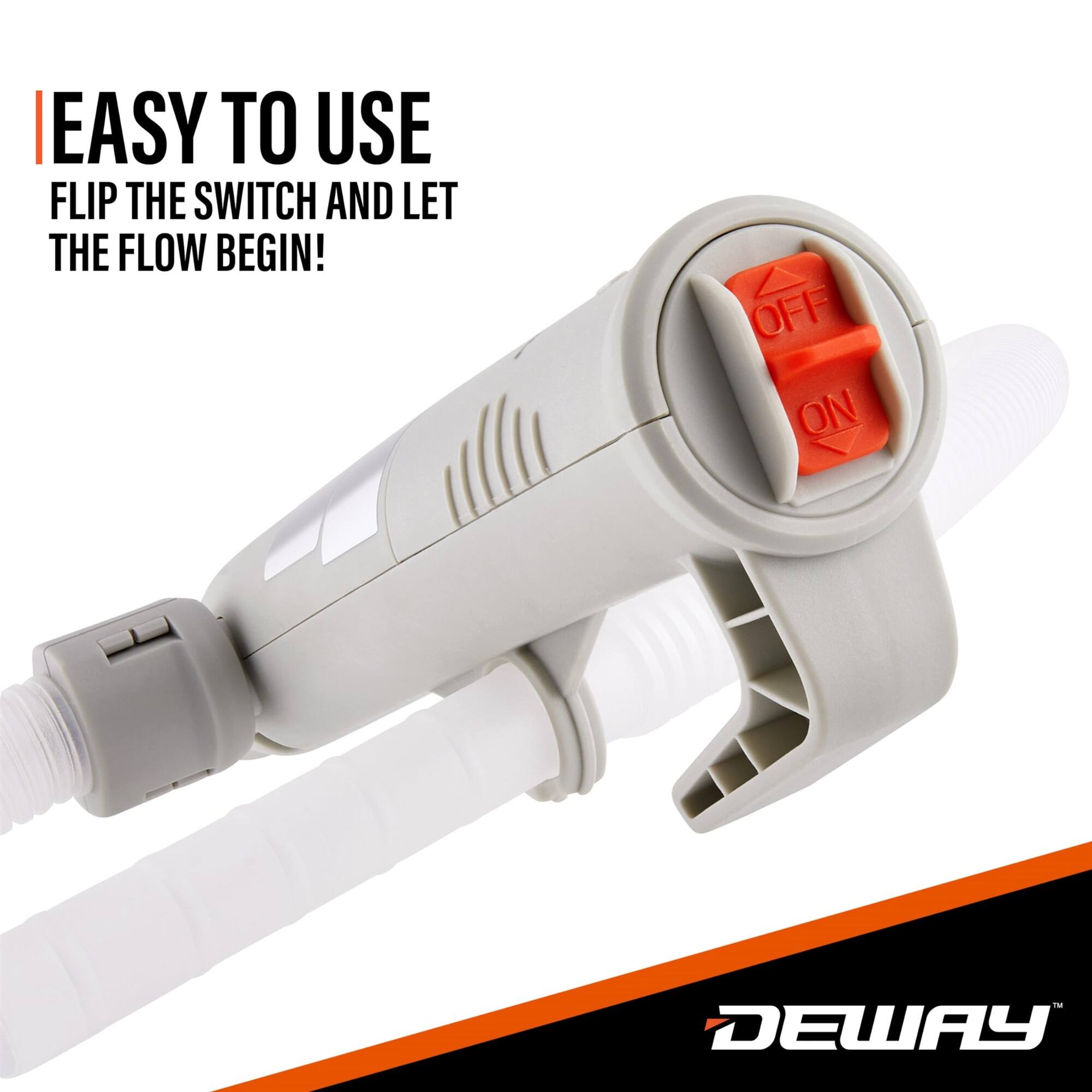 EASY TO USE  
FLIP THE SWITCH AND LET THE FLOW BEGIN!  

OFF ON  

DEWAY