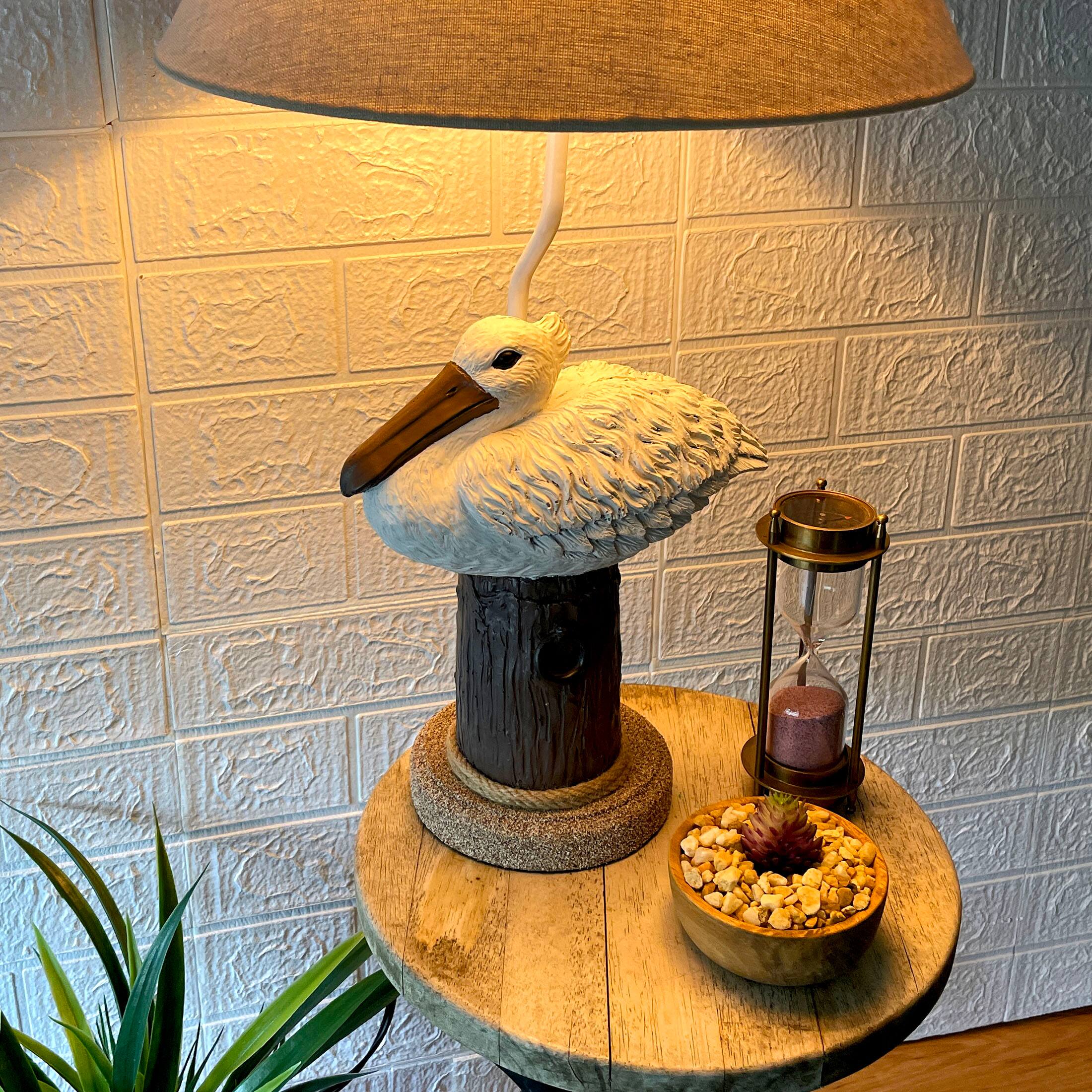 Alt View 3. Things2Die4 - Coastal Pelican Table Lamp 23" Resin Nautical Beach Decor with Shade - White.