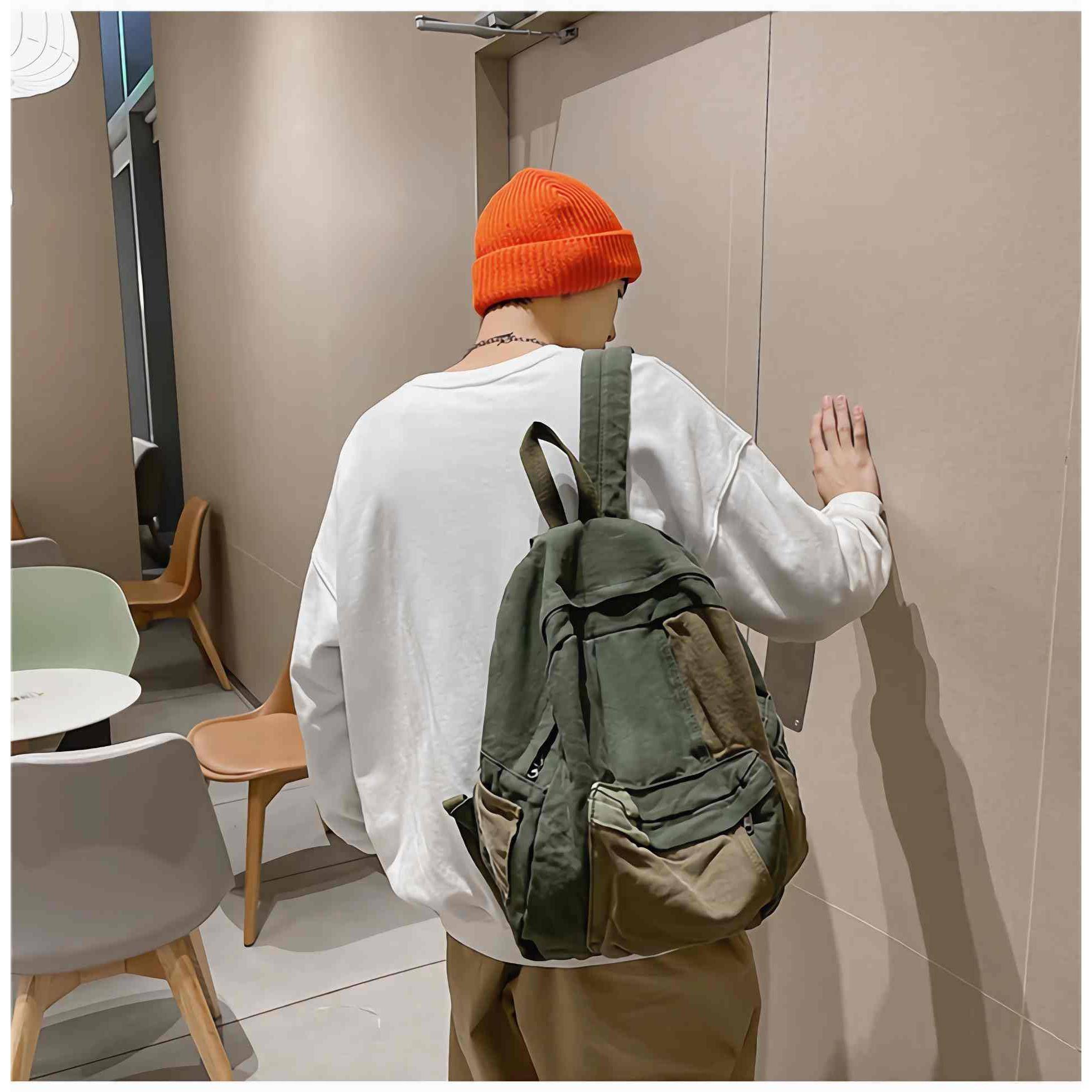 Alt View 1. Cozy Serene - Vintage Aesthetic Canvas Backpack For Women Men  Hippie Green Small Rucksack Boho Grunge Bags Lightweight Day Pack - Default.