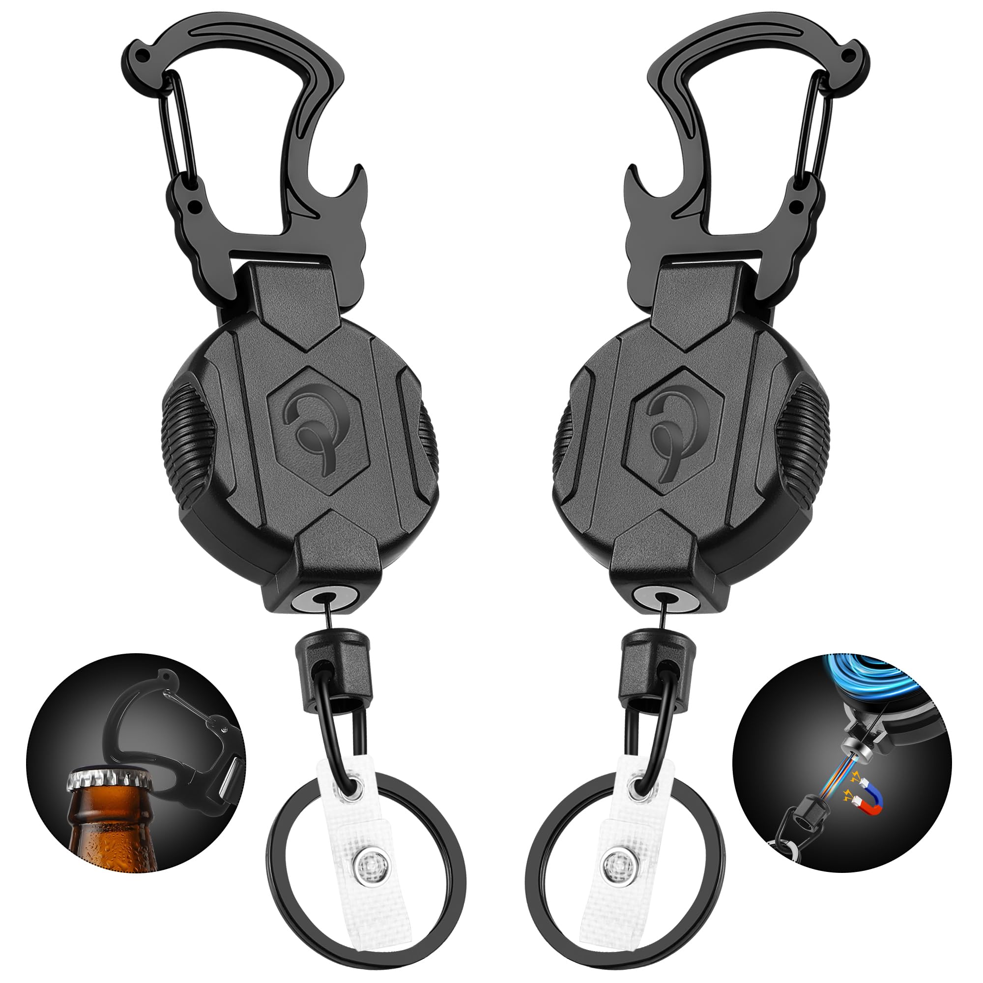 Stylel Star - 2 Pack Retractable Keychain Heavy Duty Carabiner Badge Holder With Magnetic Closure Id Reel For Men 32" Steel