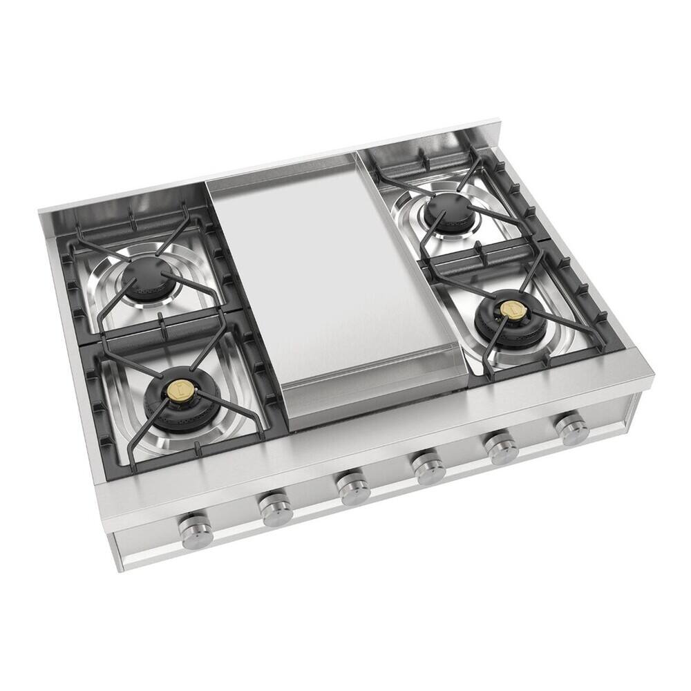 Alt View 1. ILVE - ILVE Professional Plus II Series 36 in. Gas Rangetop with 6 Sealed Burners + Griddle (Natural Gas, Satin Trim) - Stainless Steel.