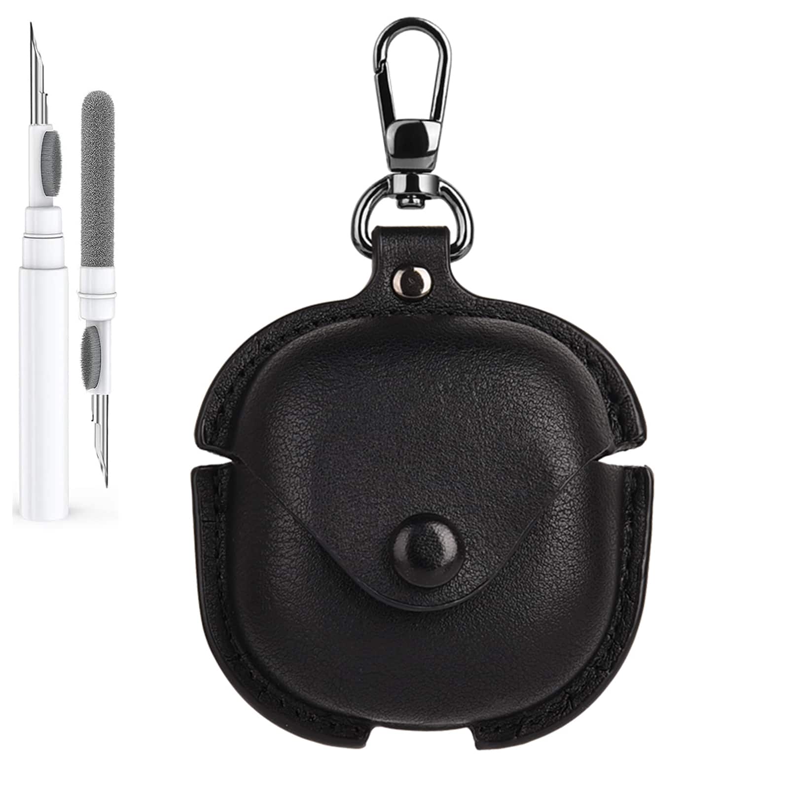 Dteck - Slim Faux Leather Earbuds Case for Samsung Galaxy Buds 4/4Pro with Keychain,Business Dustproof Earphone Protective Cover - Black