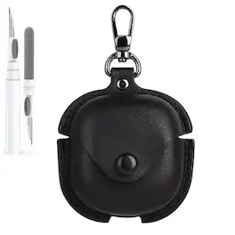 Dteck - Slim Faux Leather Earbuds Case for Samsung Galaxy Buds 4/4Pro with Keychain,Business Dustproof Earphone Protective Cover - Black
