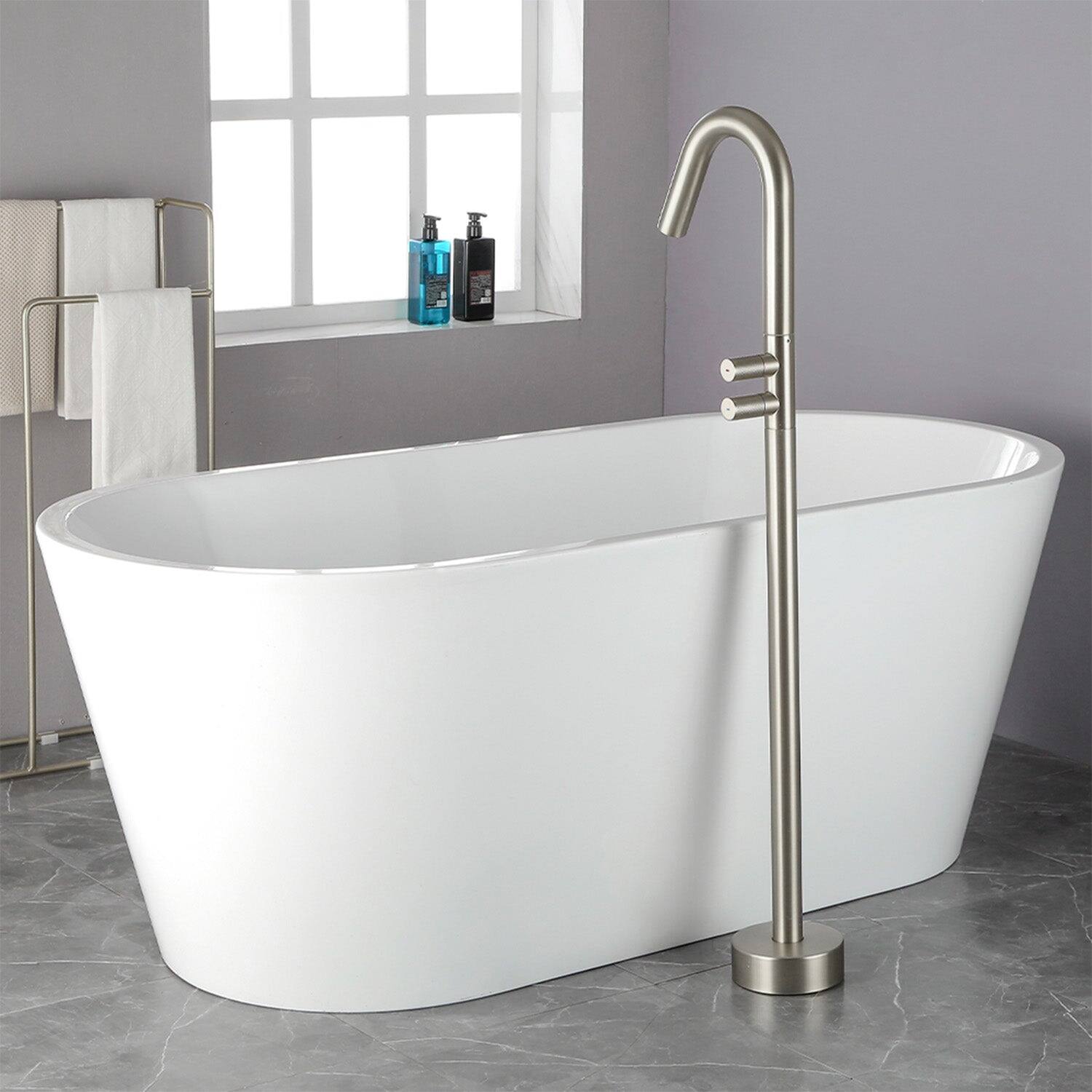 Alt View 4. Boyel Living - Brushed Bathtub Faucet 360 Degrees Rotatable Dual Knob Handle Brass SUS304 - Brushed Nickel.