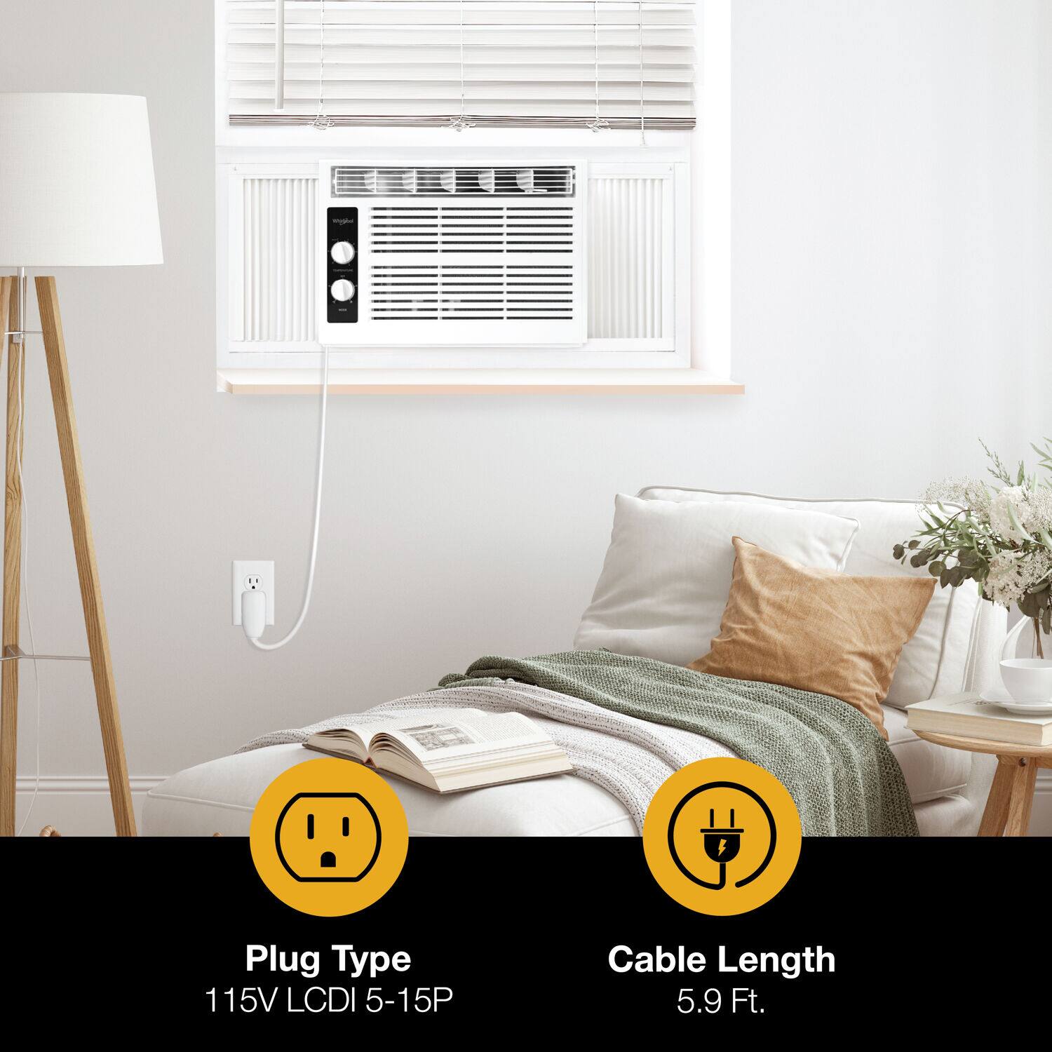 The text on the image reads: "Plug Type: 115V LCDI 5-15P Cable Length: 5.9 Ft."