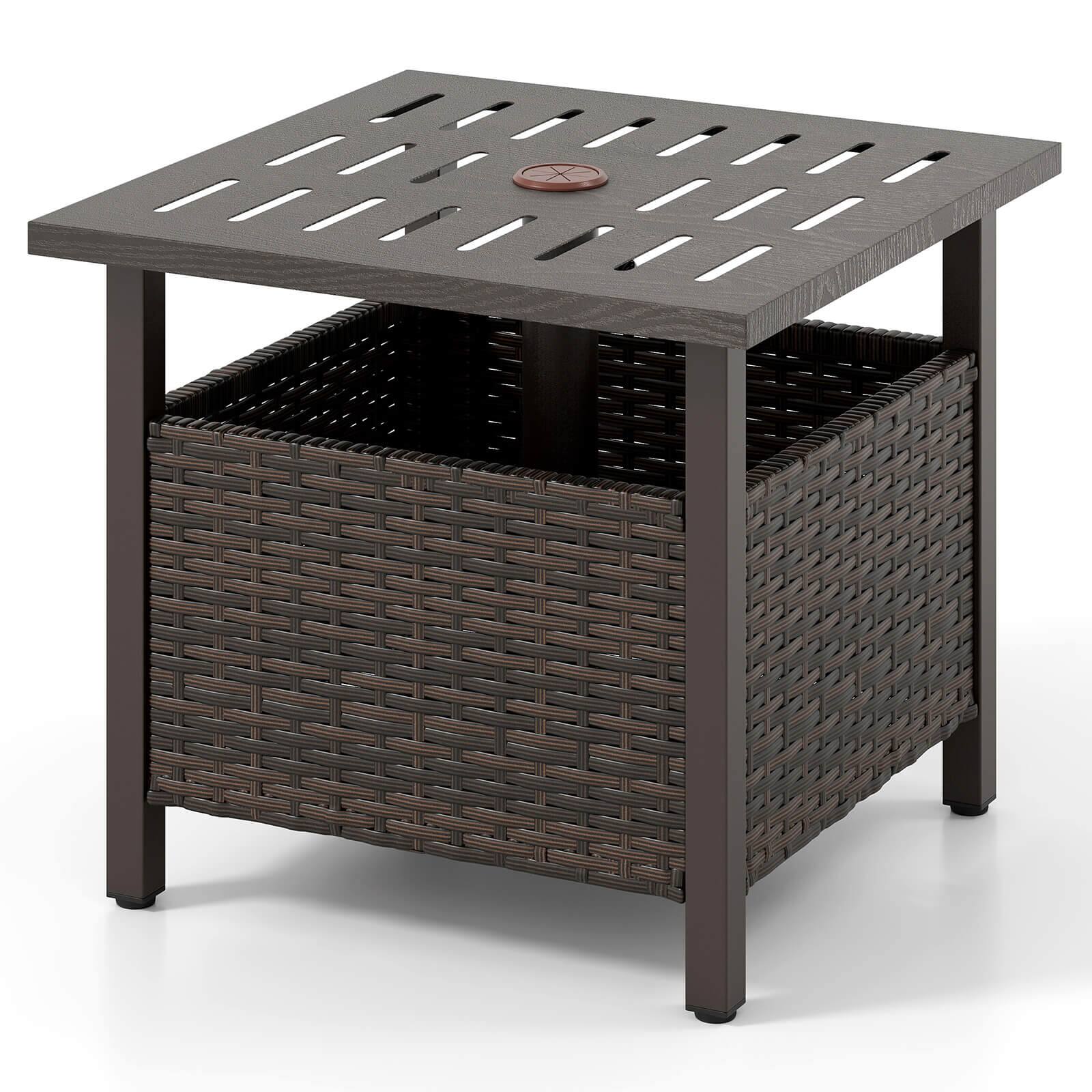 Alt View 9. Costway - Costway Outdoor Side Table with 1.93" Umbrella Hole Zinc-iron Alloy Tabletop for Poolside - Coffee.