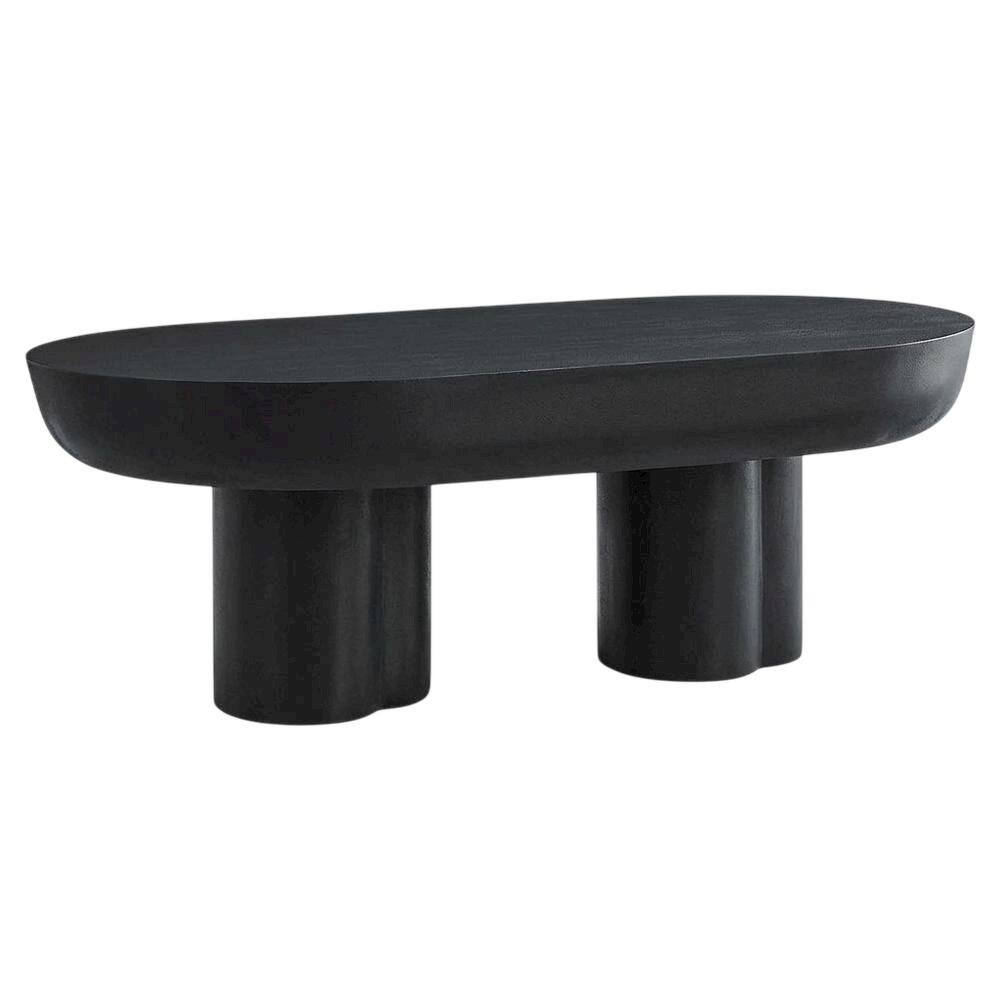 Front. FurniFact - Oval Concrete Coffee Table with Modern Design and Sturdy Surface - Black.