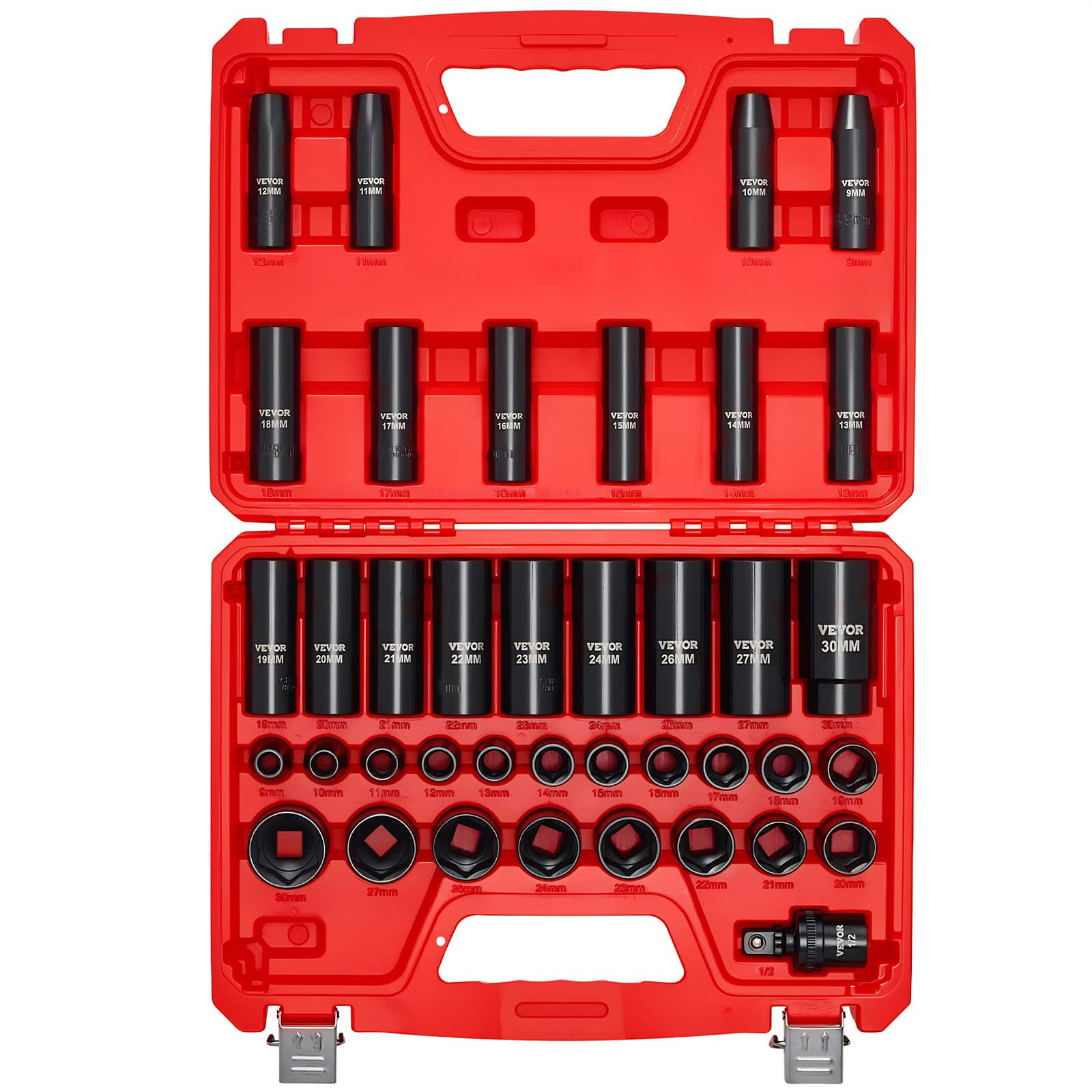 VEVOR - 1/2 in Drive Impact Socket Set, 39 Piece, 6 Point Deep & Shallow Impact Sockets, Metric 9 to 30 mm - Red price history on PriceWatchPro