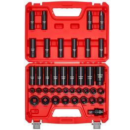 VEVOR - 1/2 in Drive Impact Socket Set, 39 Piece, 6 Point Deep & Shallow Impact Sockets, Metric 9 to 30 mm - Red