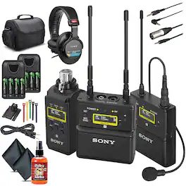 Sony - UWP-D26 Camera-Mount Wireless Combo Microphone System (UC14: 470 to 542 MHz) (UWP-D26/14) + Headphones + 8 x Rechar - Black