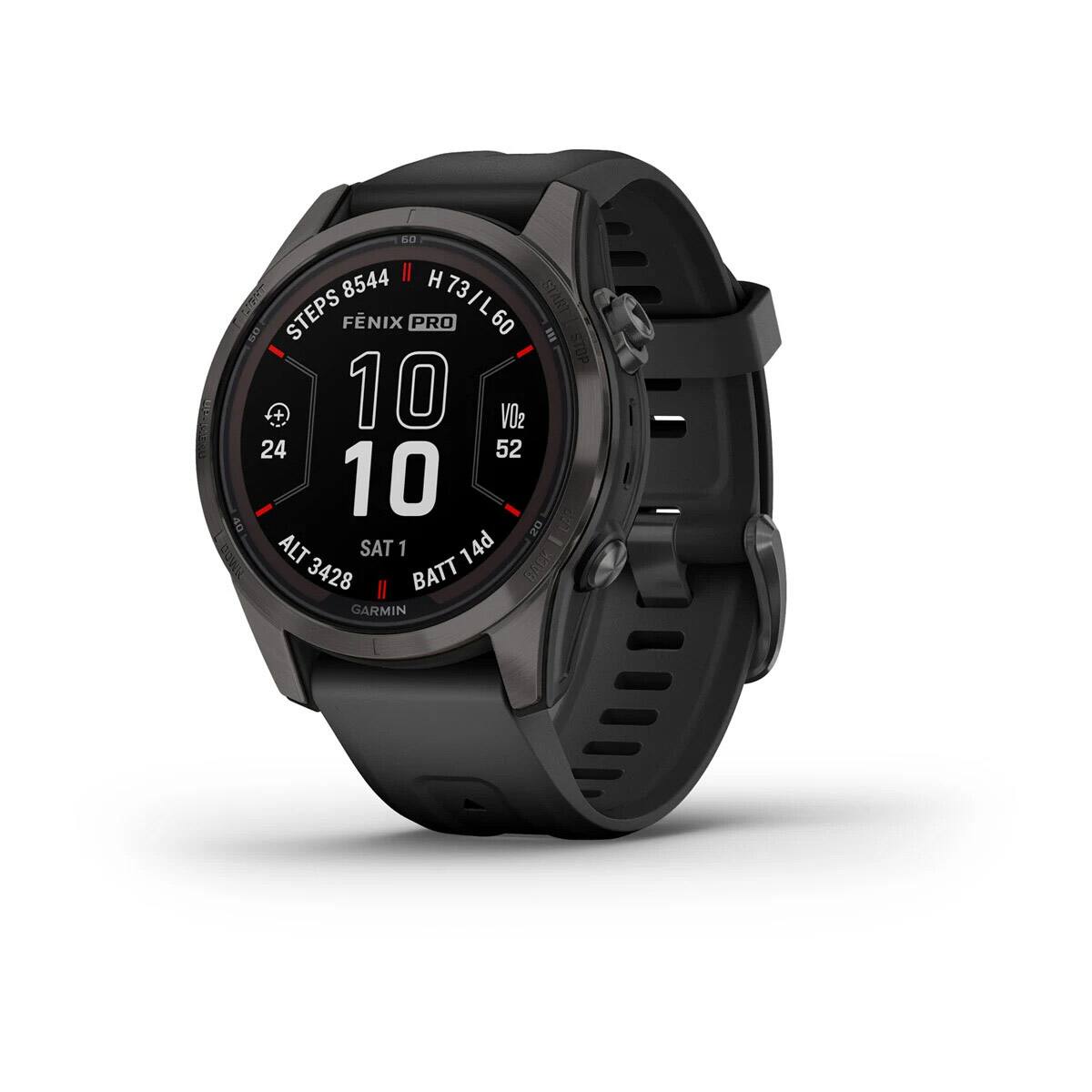 0 8544 START 50 STEPS FENIX PRO H73/L60 60 E STOP 10 VO2 24 52 10 an 2 203 ALT SAT 1 14d - 3428 BATT 144 GARMIN