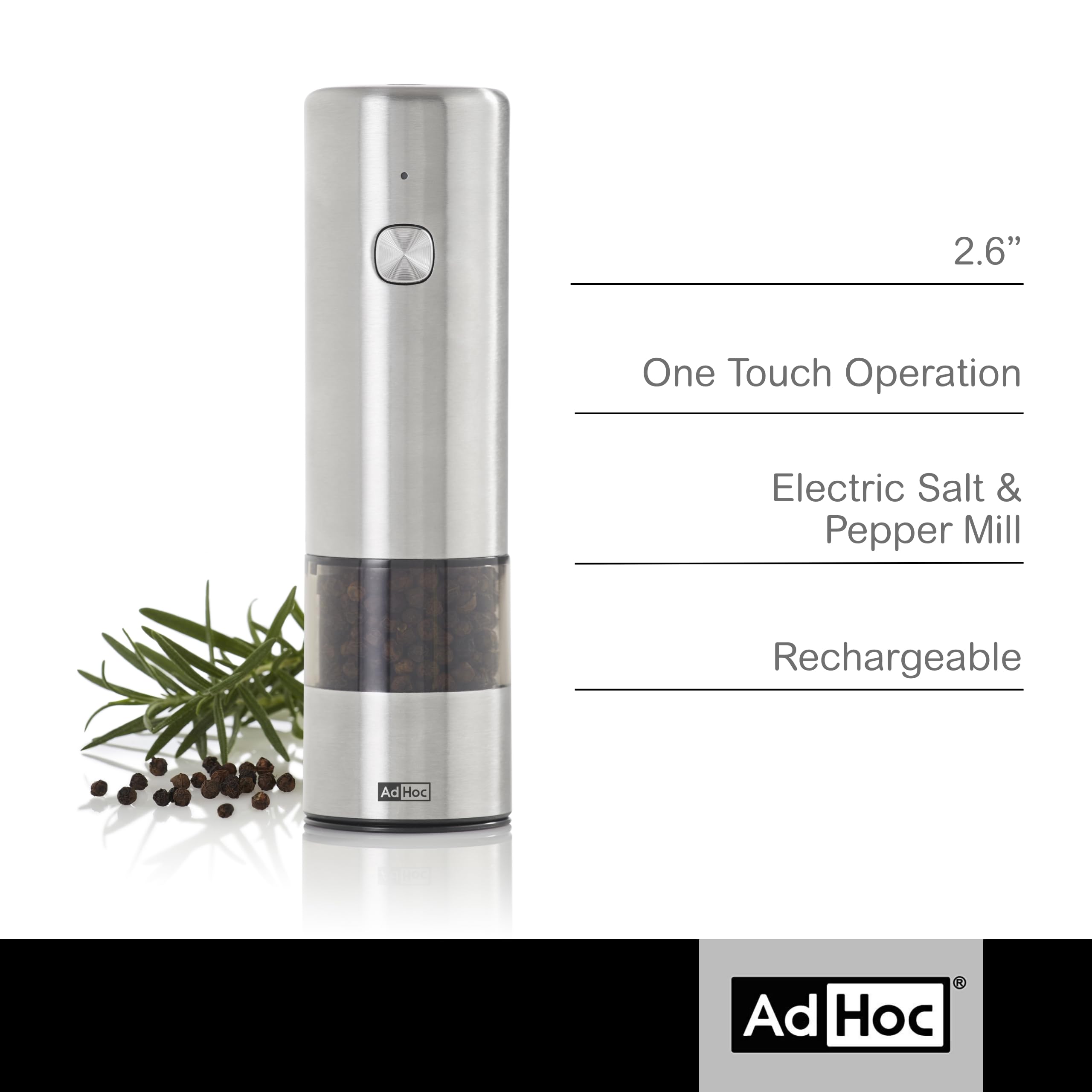2.6" One Touch Operation Electric Salt & Pepper Mill Rechargeable