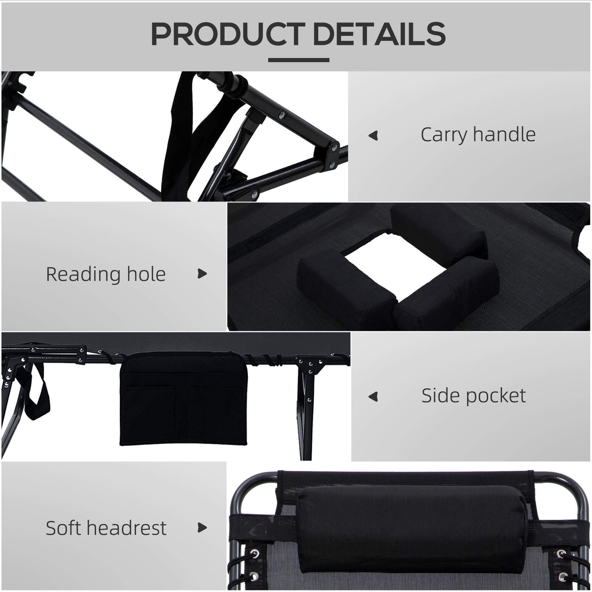 PRODUCT DETAILS

- Carry handle
- Reading hole
- Side pocket
- Soft headrest