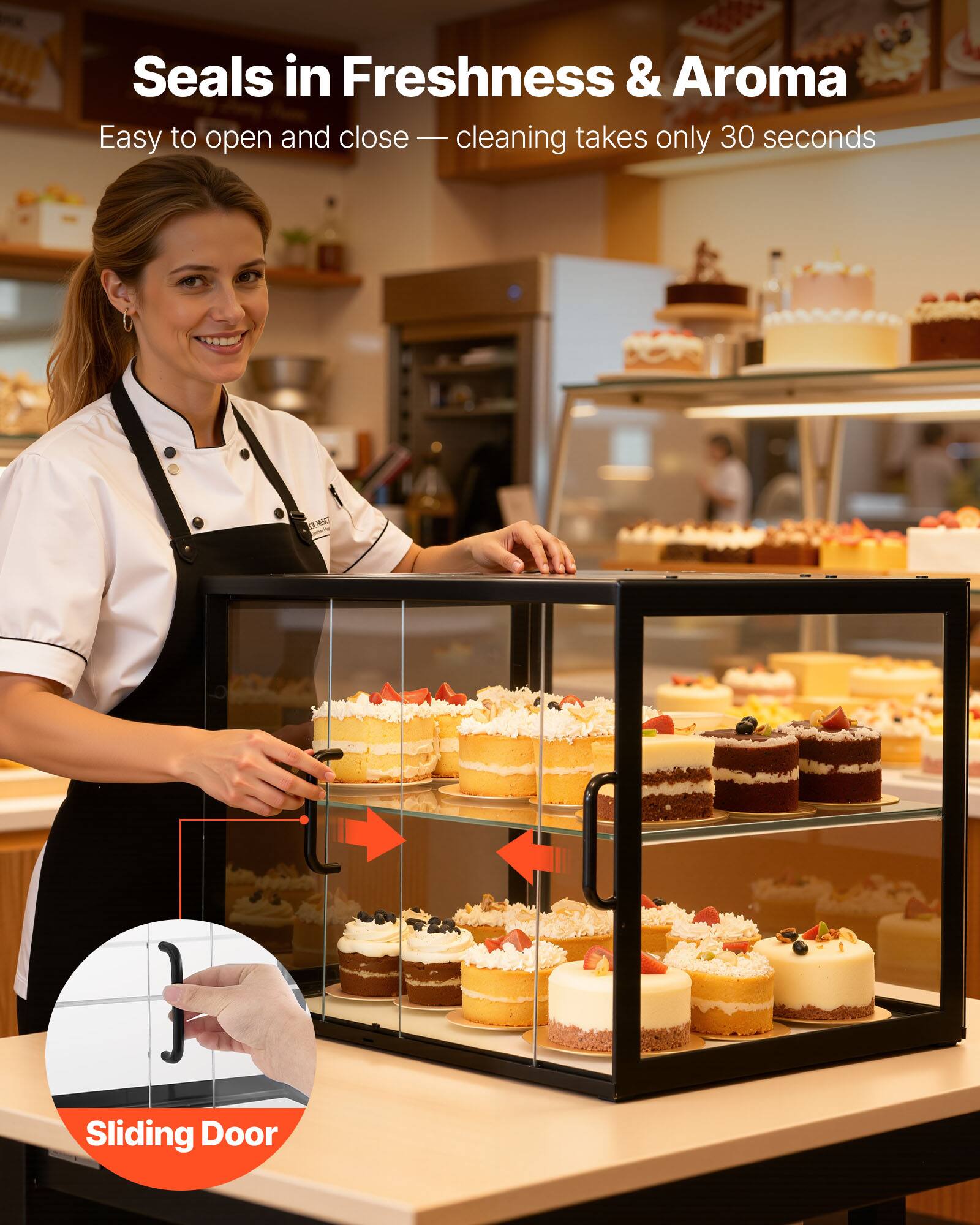 Seals in Freshness & Aroma  
Easy to open and close — cleaning takes only 30 seconds  

CMS Sliding Door