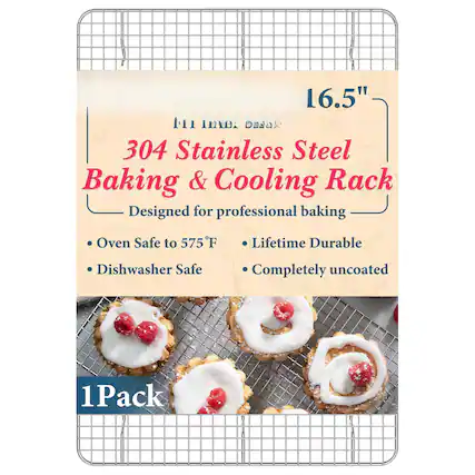 16.5"
304 Stainless Steel Baking & Cooling Rack
Designed for professional baking
- Oven Safe to 575°F
- Dishwasher Safe
- Lifetime Durable
- Completely uncoated
1 Pack