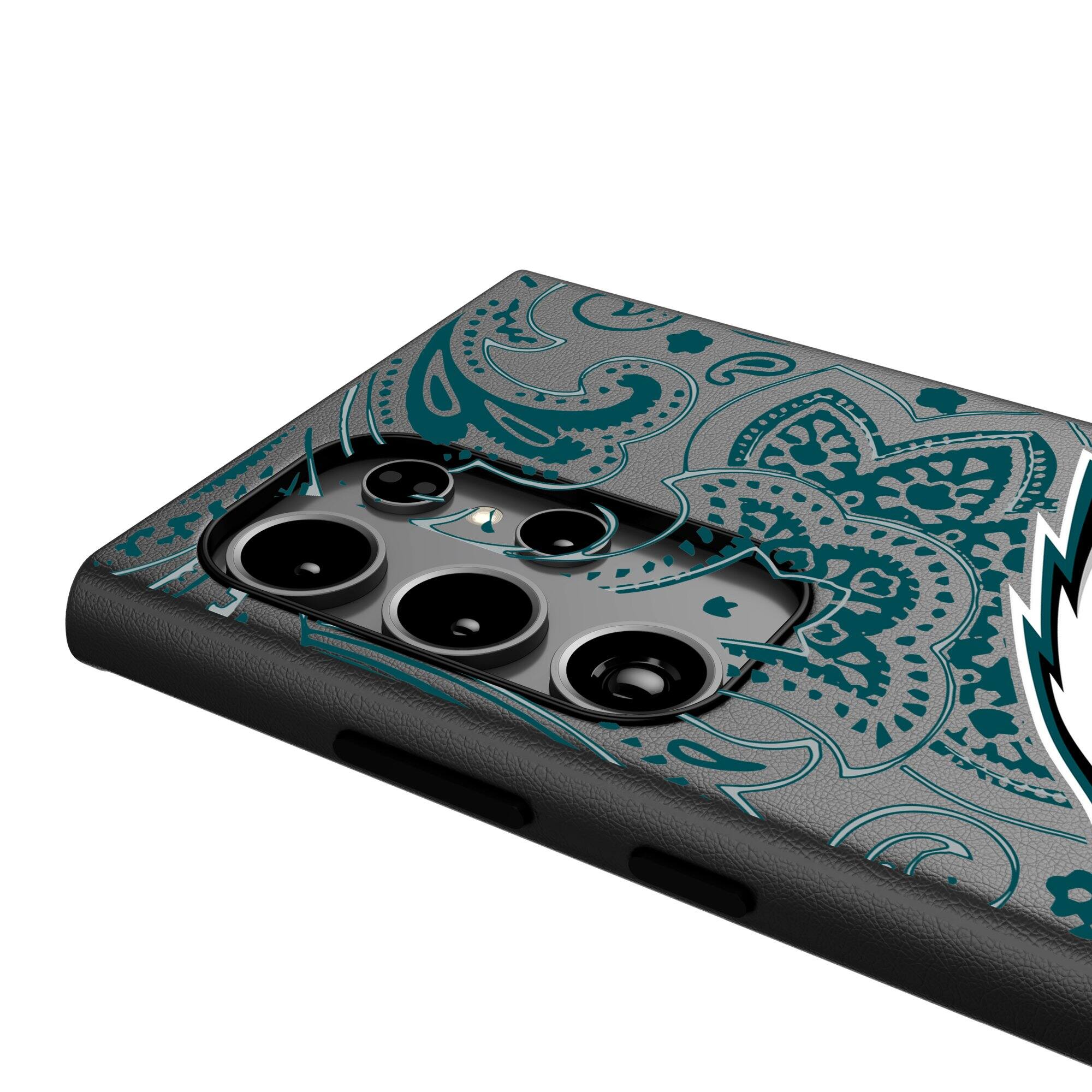 Alt View 3. Keyscaper - Philadelphia Eagles Paisley Galaxy Magnetic Bump Case - S24 Ultra - Black.