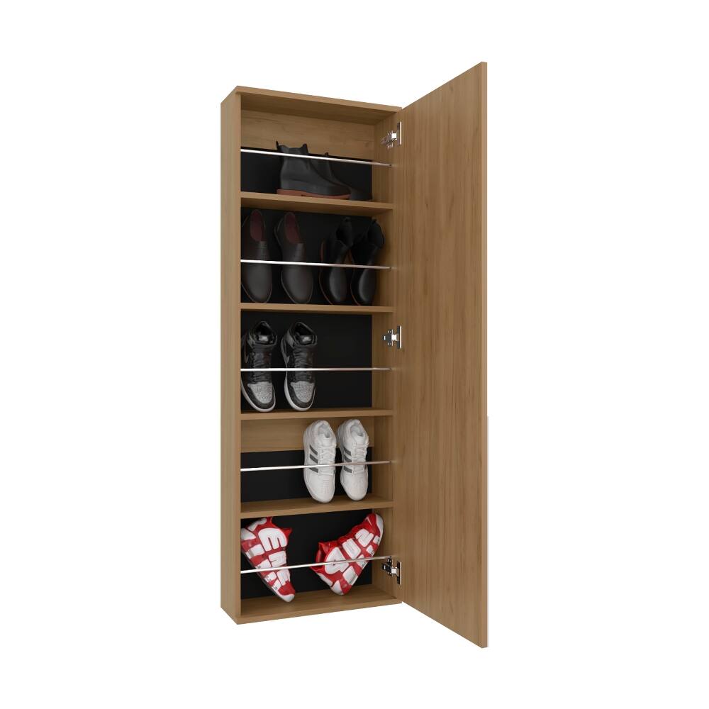 Alt View 3. Loheer - Loheer wall mounted shoe rack with mirror natural oak shoe cabinet single door - Oak.