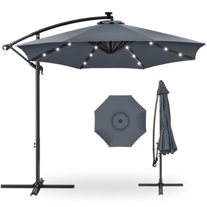 Front. Best Choice Products - Best Choice Products 10ft Solar LED Offset Hanging Outdoor Market Patio Umbrella w/ Adjustable Tilt - Slate - Slate.