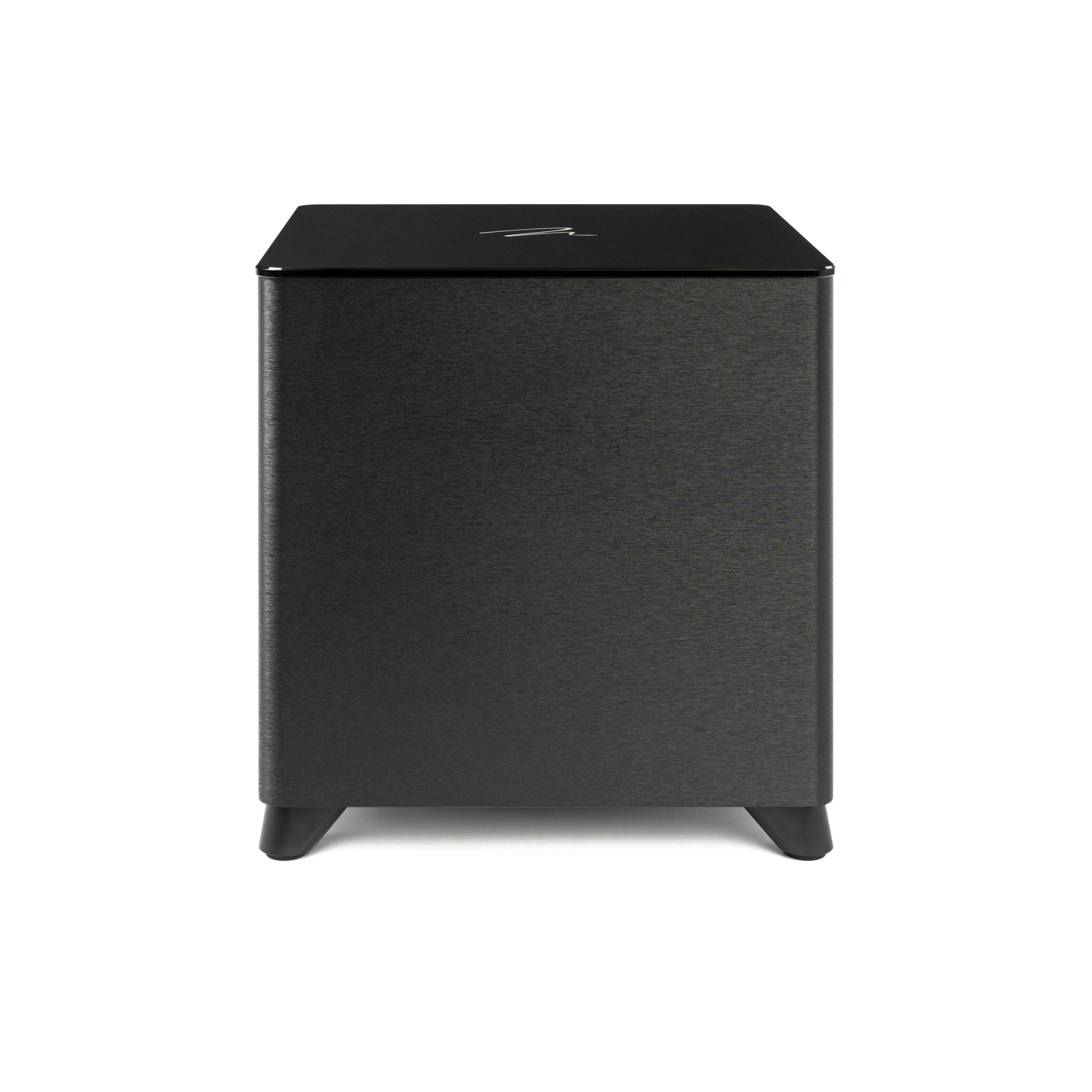 Angle. MartinLogan - Dynamo Foundation 10, 10” Sealed, Powered Subwoofer, with Magnitude MT-400 Amplifier, DSP-Optimized, and Wireless Ready - Brushed Black.