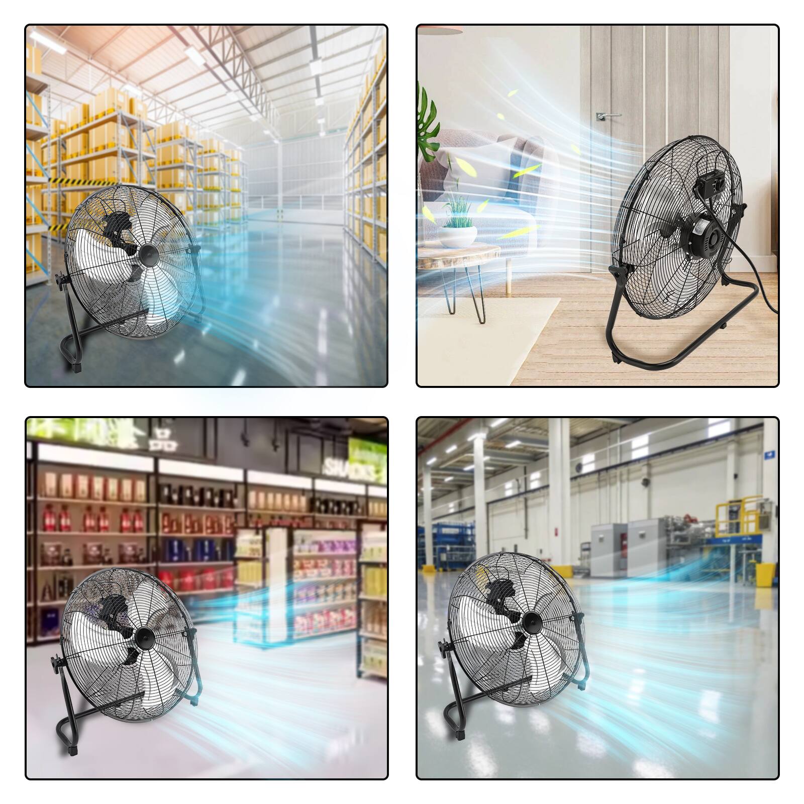 Alt View 6. Topteng - 20 Inch Industrial Floor Fan - 4650 CFM High Velocity, 3 Speeds, Tilt Head, Metal Construction.
