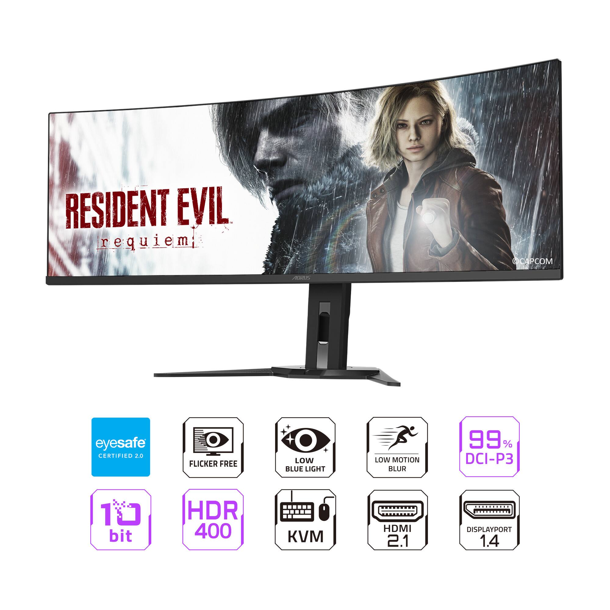 RESIDENT EVIL requiem

eyesafe CERTIFIED 2.0

FLICKER FREE

LOW BLUE LIGHT

LOW MOTION BLUR

99% DCI-P3

19.1 bit

HDR 400

KVM

HDMI 2.1

DISPLAYPORT 1.4